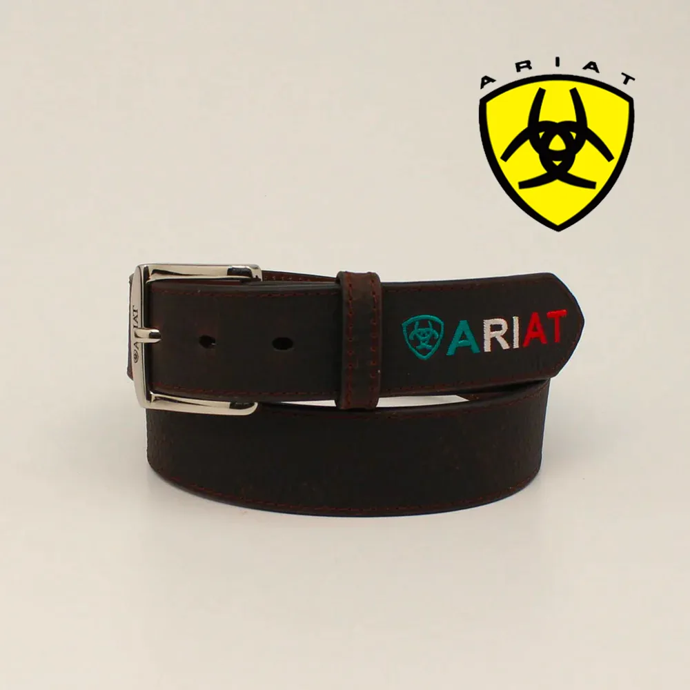 ARIAT Men's Belt 1 1/2" Embossed Logo Tricolor Shield Belt A10389282