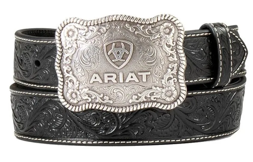 ARIAT Men's Embossed Plate Buckle Western Belt A1020401
