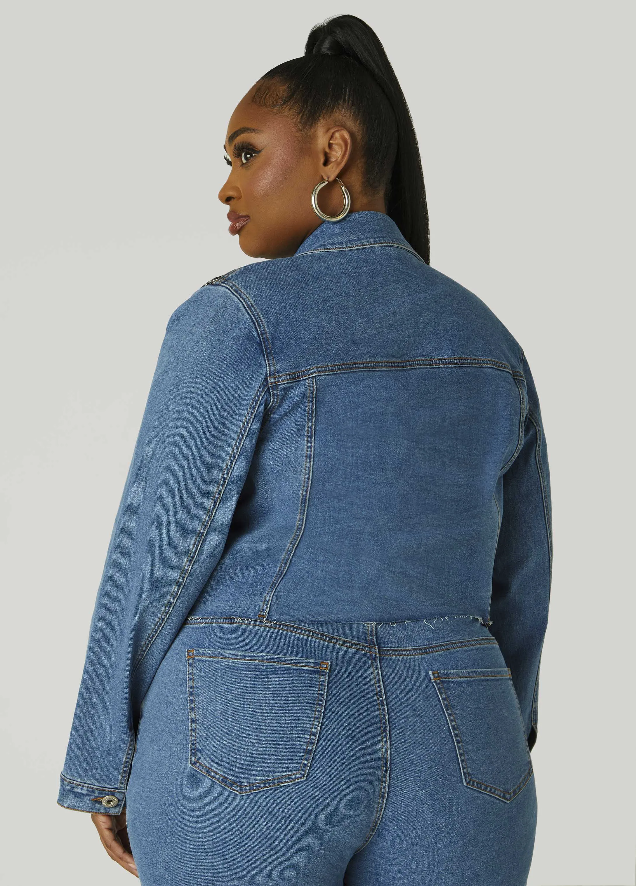 Bandana Print Cropped Denim Jacket
