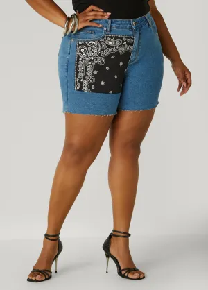 Bandana Print Denim Shorts