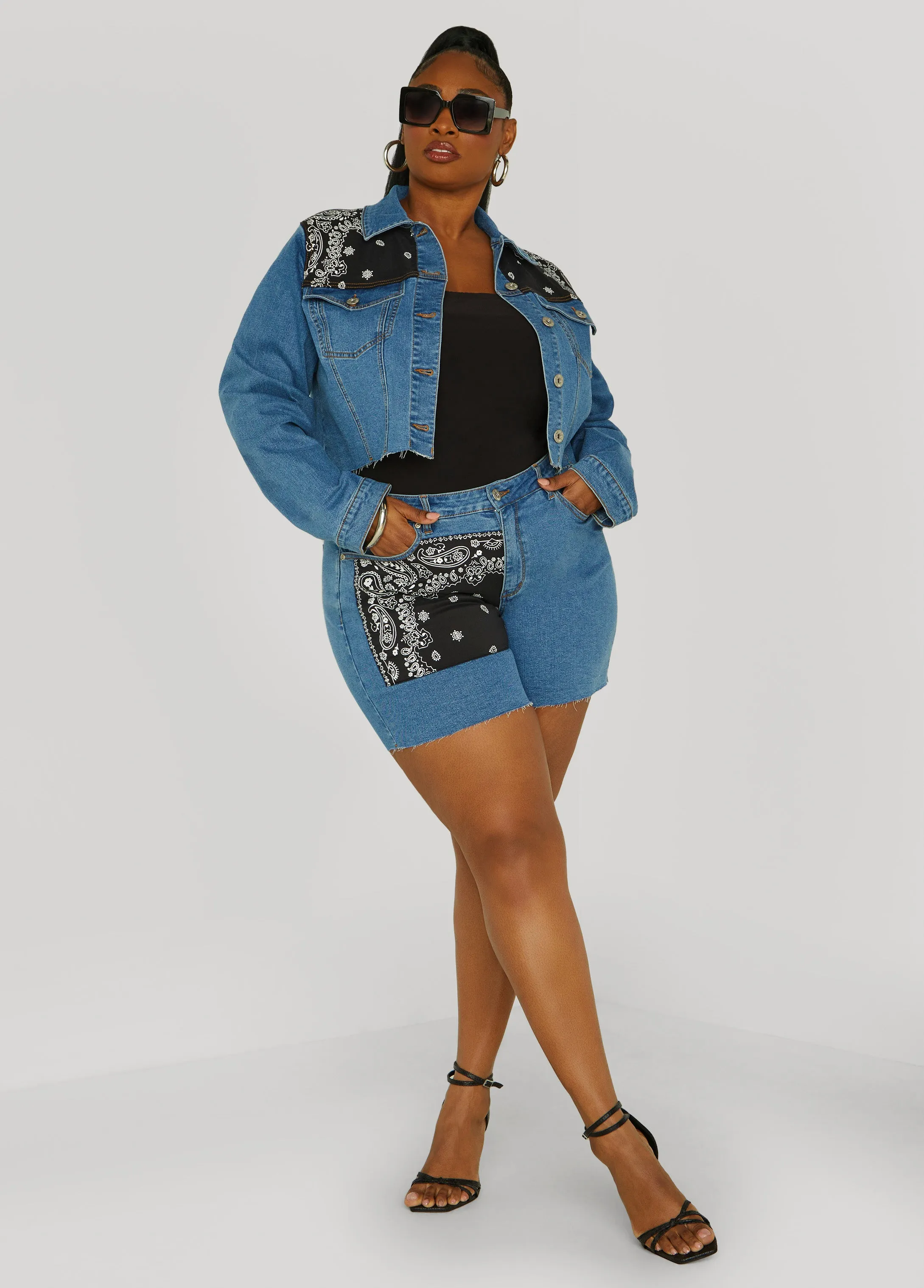 Bandana Print Denim Shorts
