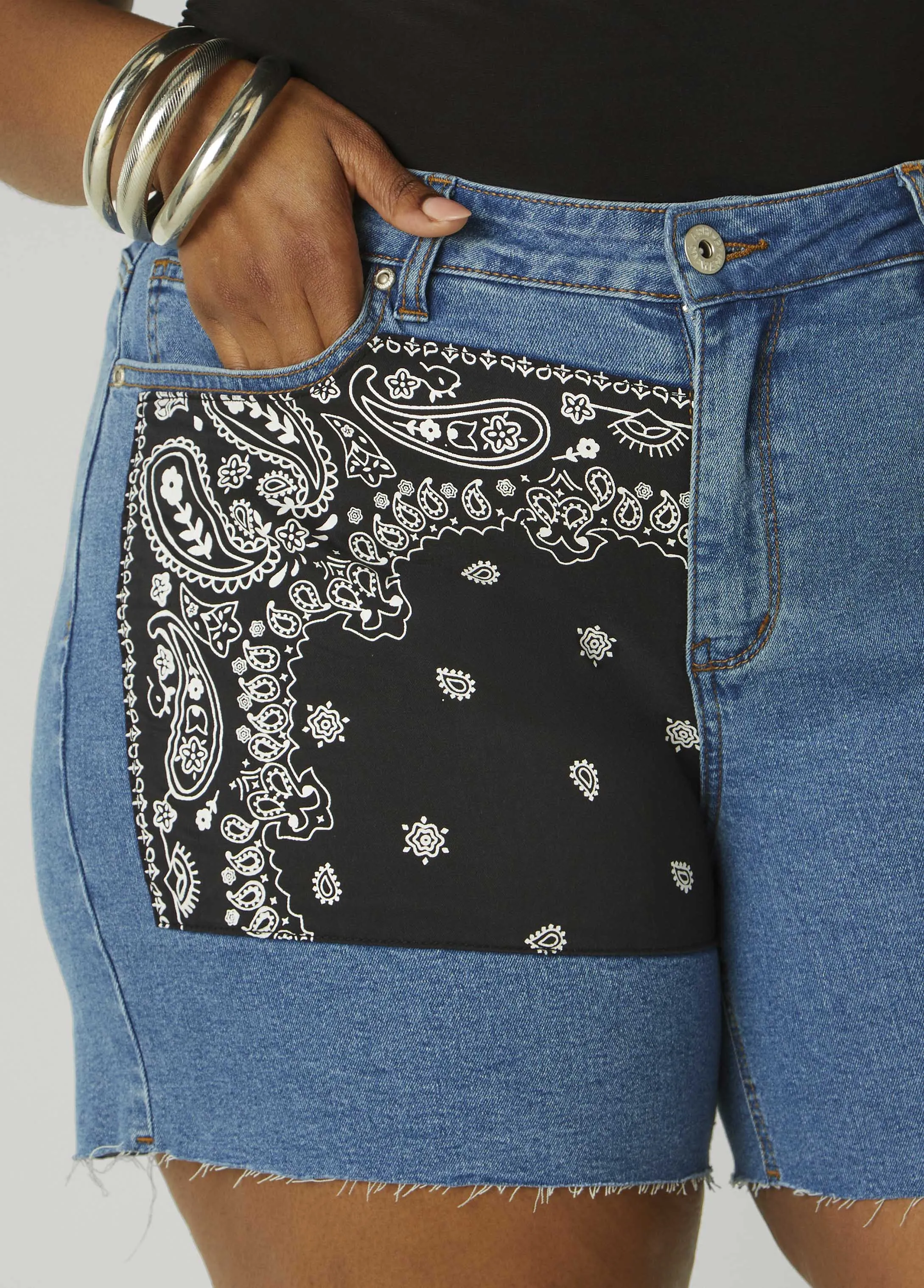 Bandana Print Denim Shorts