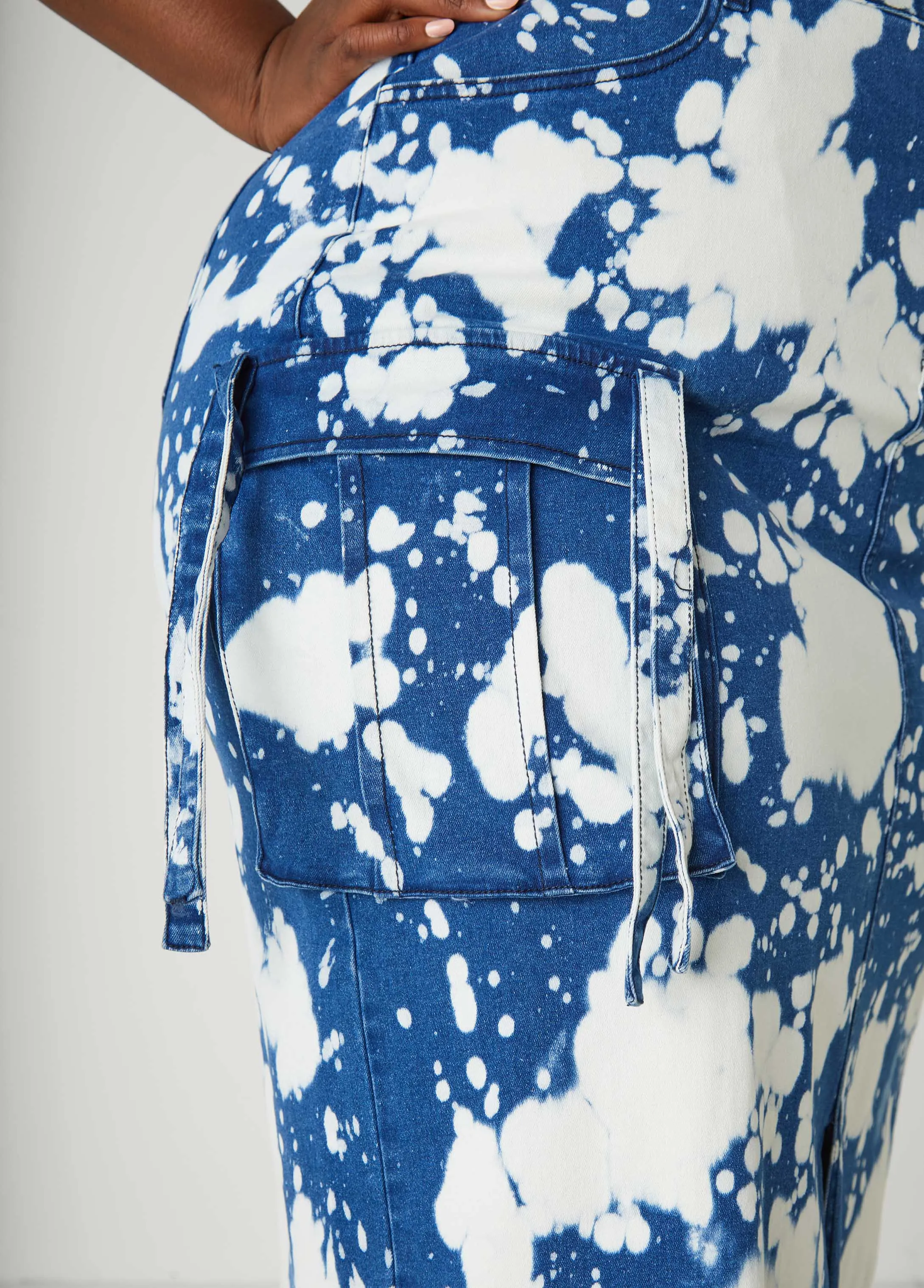 Bleached Denim Maxi Cargo Skirt