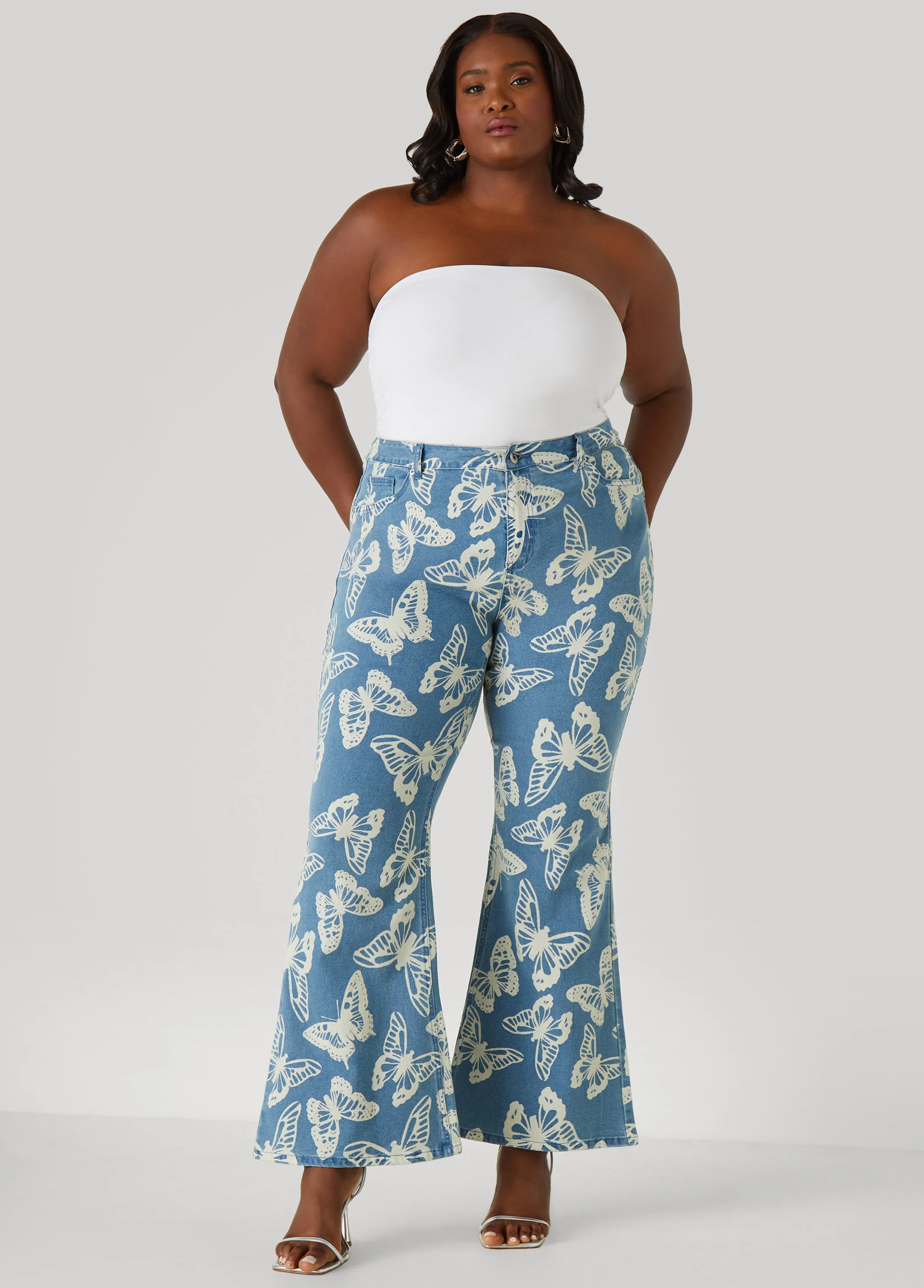 Butterfly Print Flared Jeans