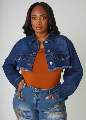 Cropped Frayed Denim Jacket