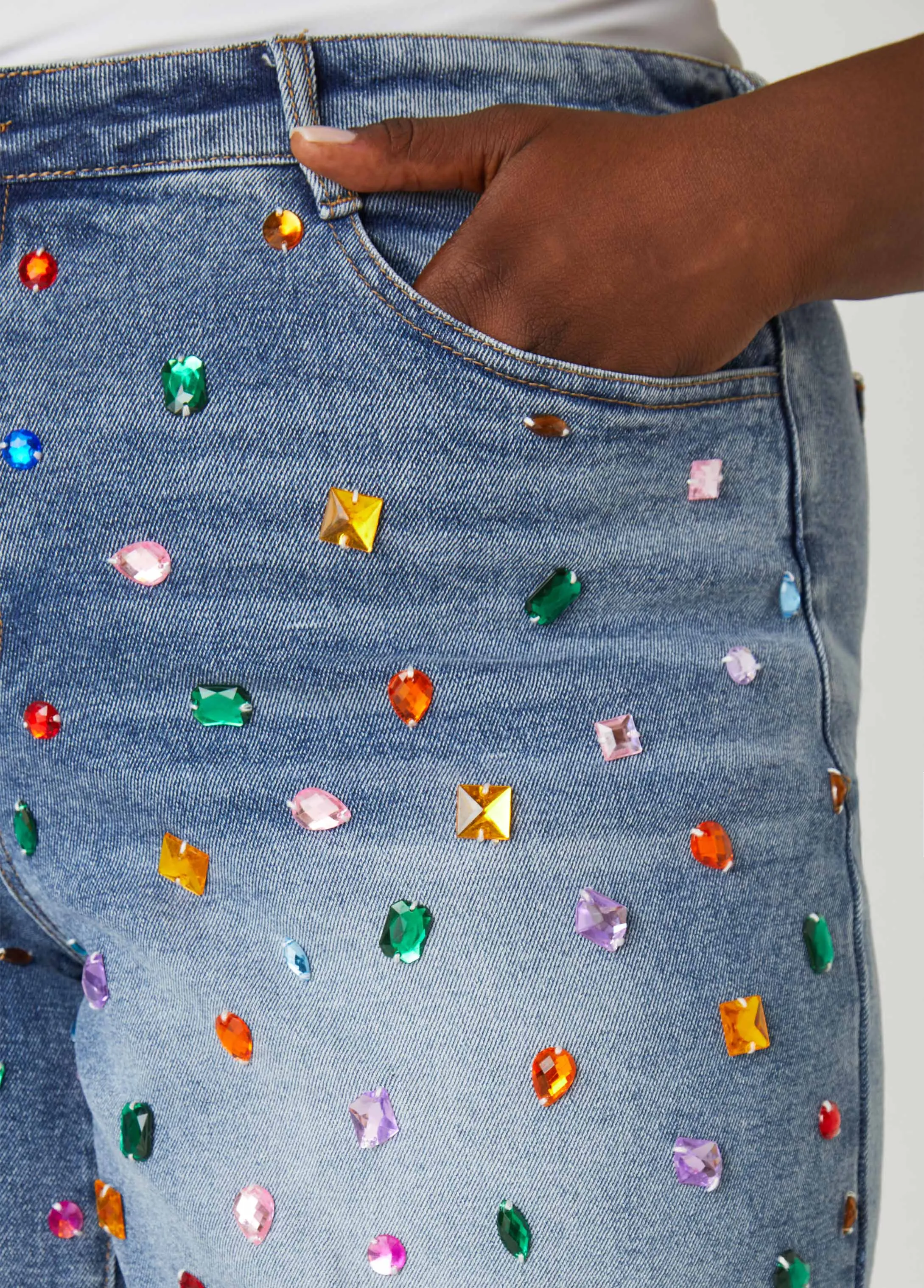 Crystal Distressed Denim Shorts