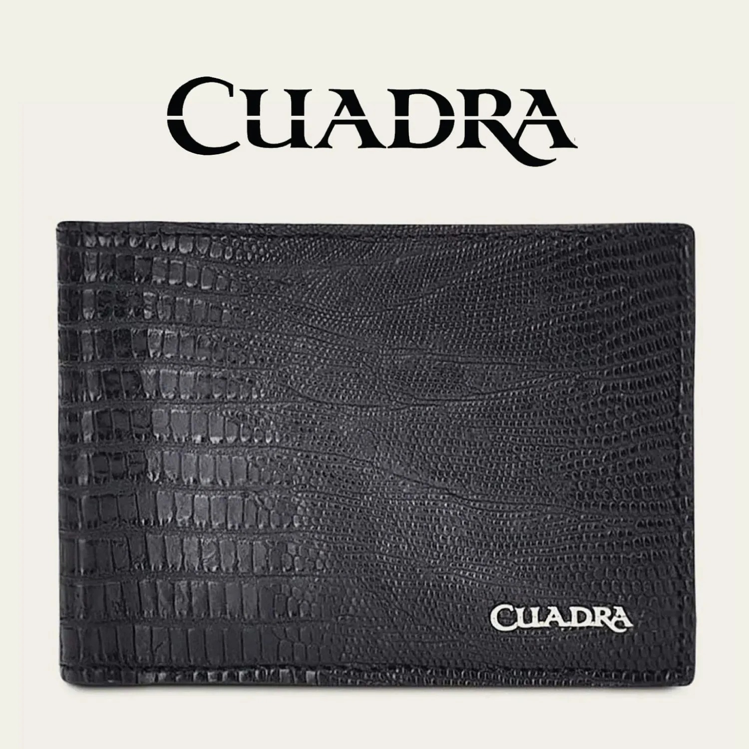 CUADRA Men's Black Exotic Bifold Leather Wallet DU308
