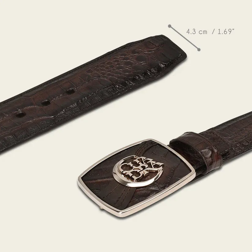CUADRA Men's Bovine Engraved Exotic Fusucus Leather Western Belt with Cuadra monogram BC308