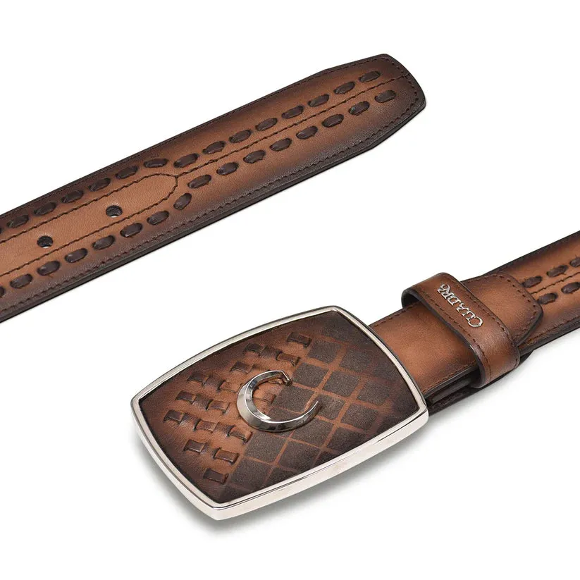 CUADRA Men's Hand-Painted Engraved Bovine Leather Western  Belt BC243