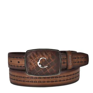 CUADRA Men's Hand-Painted Engraved Bovine Leather Western  Belt BC243