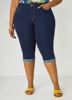 Cuffed Mid Rise Denim Capris