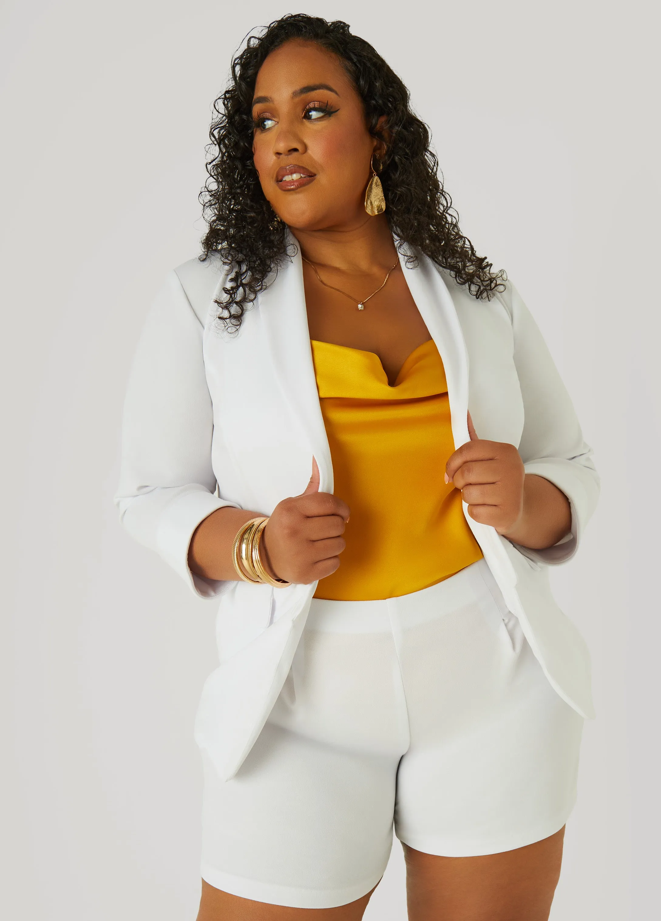 Cuffed Open Front Blazer