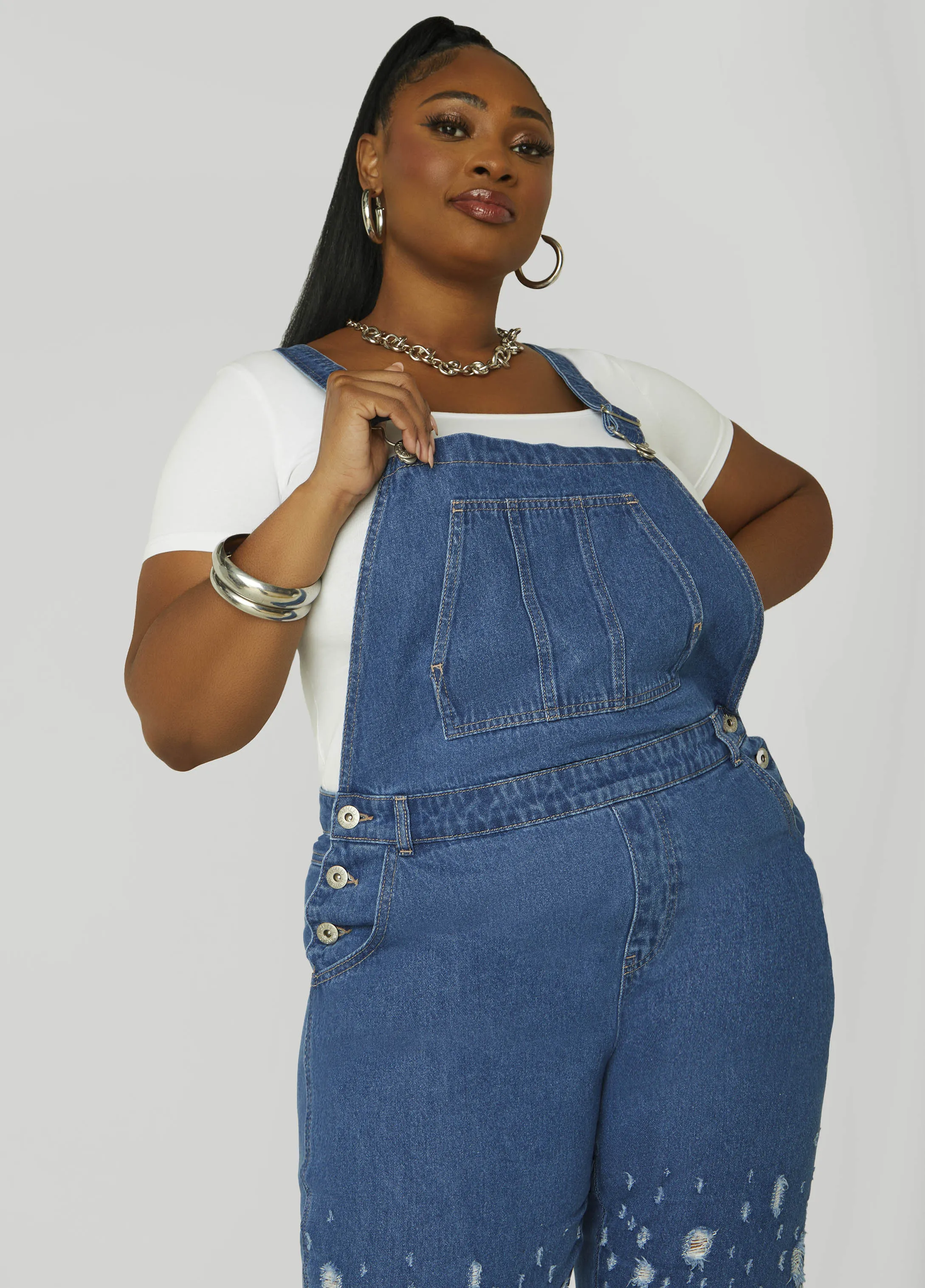Distressed Denim Overalls