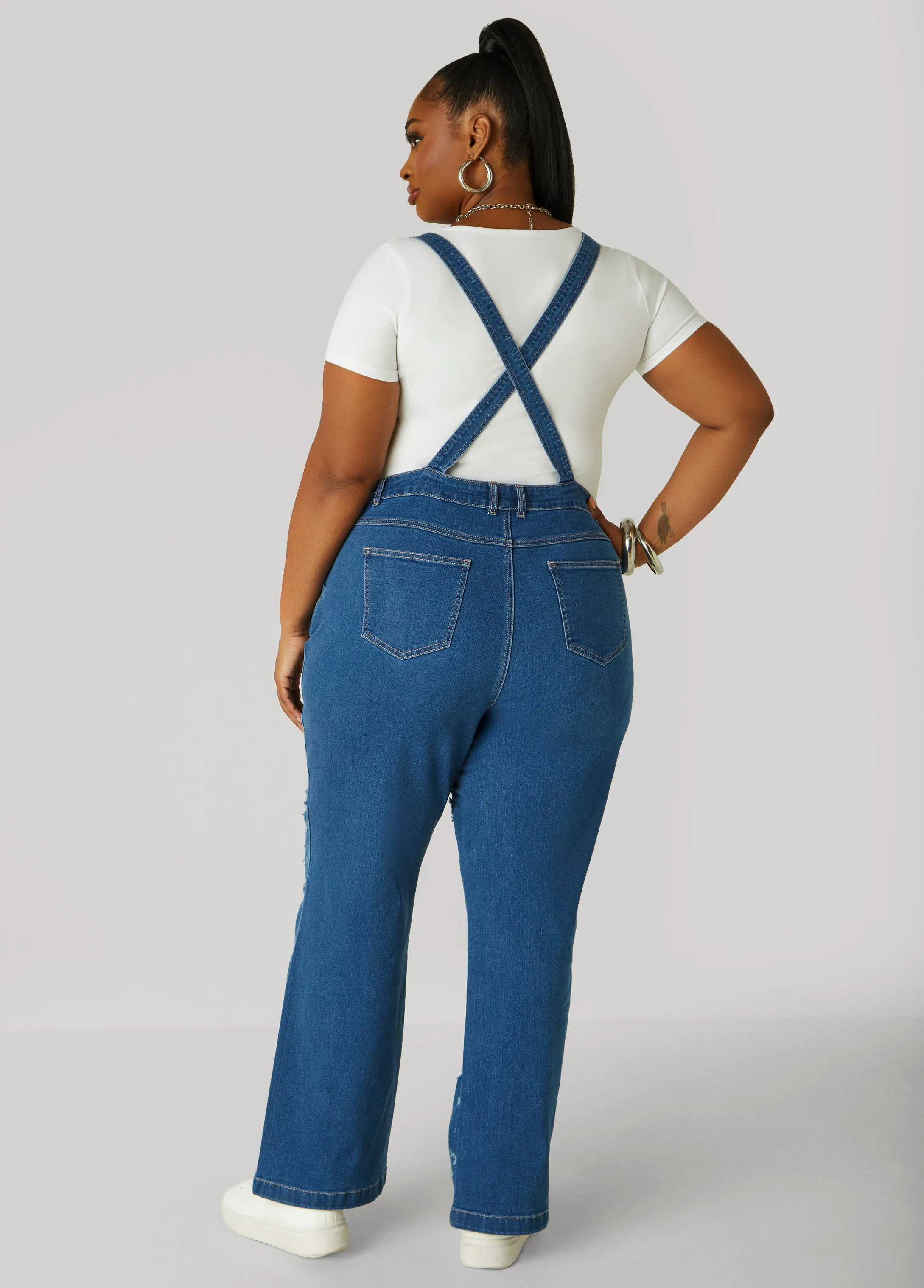 Distressed Denim Overalls