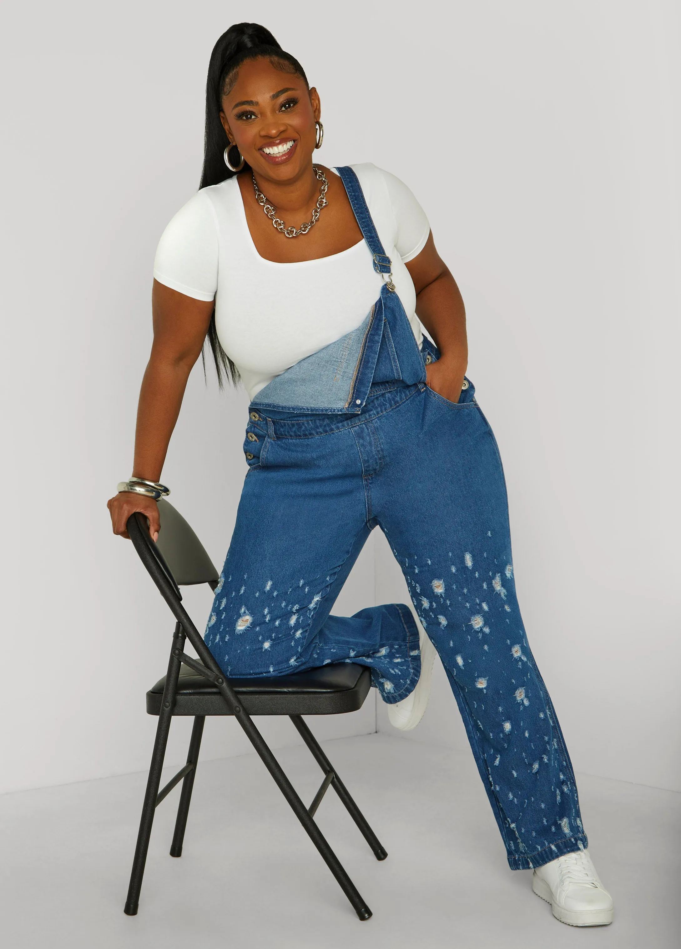 Distressed Denim Overalls