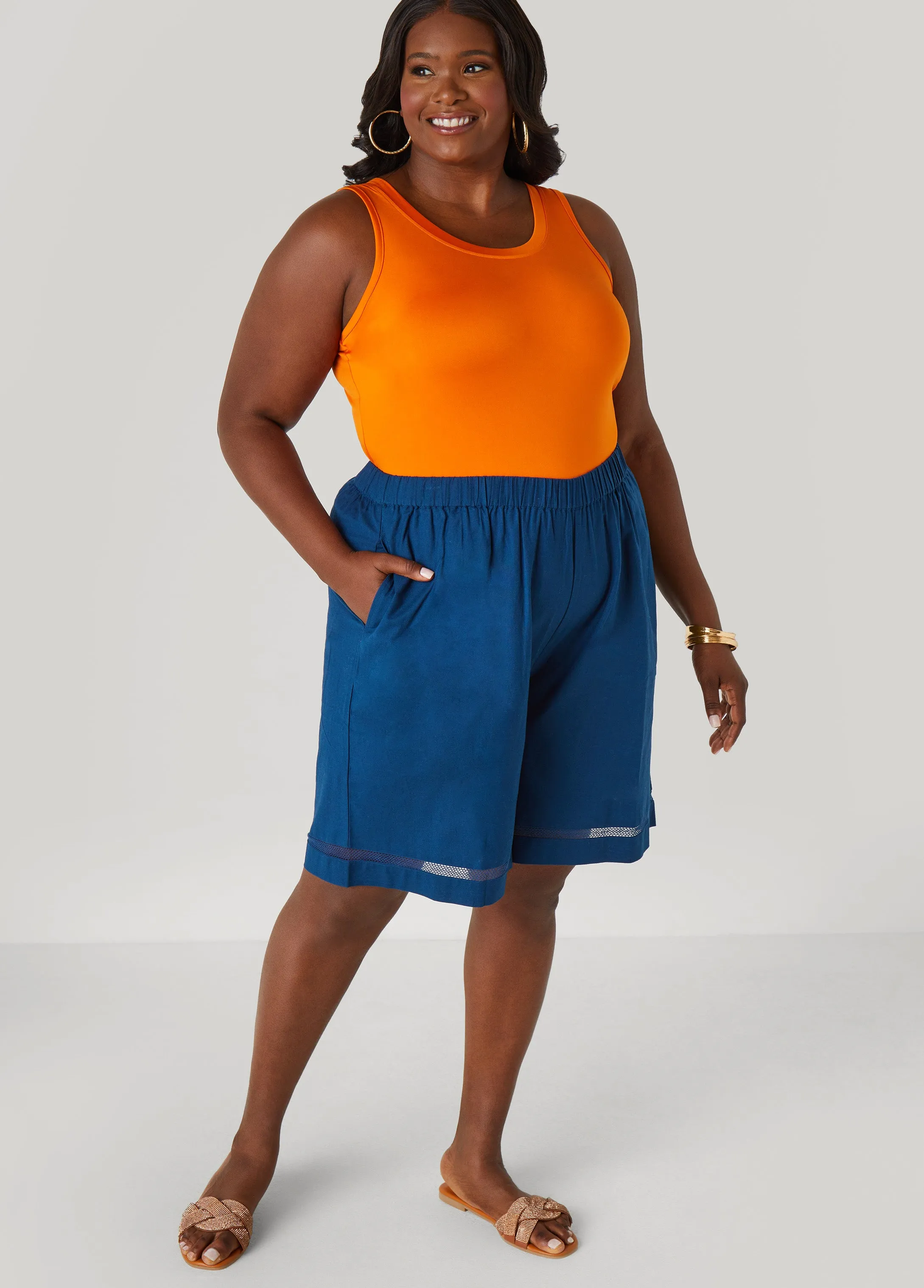 Embroidered Cotton Blend Shorts
