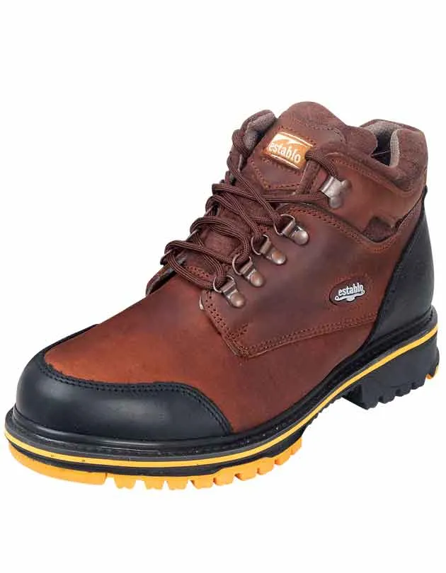 ESTABLO Men's Genuine Leather Lace-Up Soft Toe Work Boots 10848