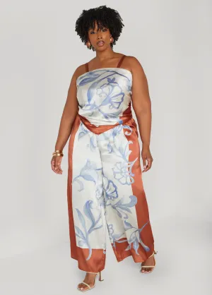 Floral Satin Wide Leg Pants