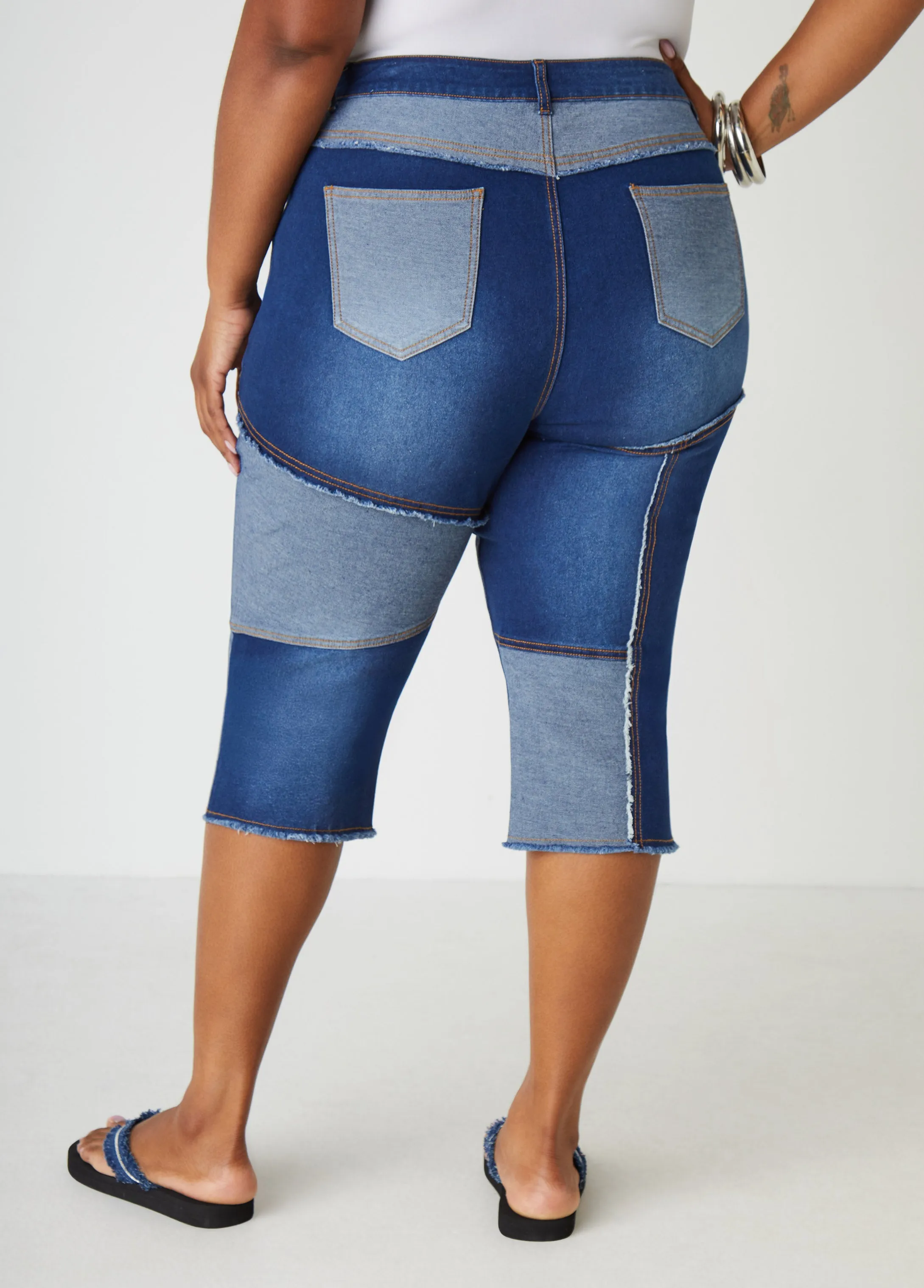 Frayed Patchwork Denim Capris