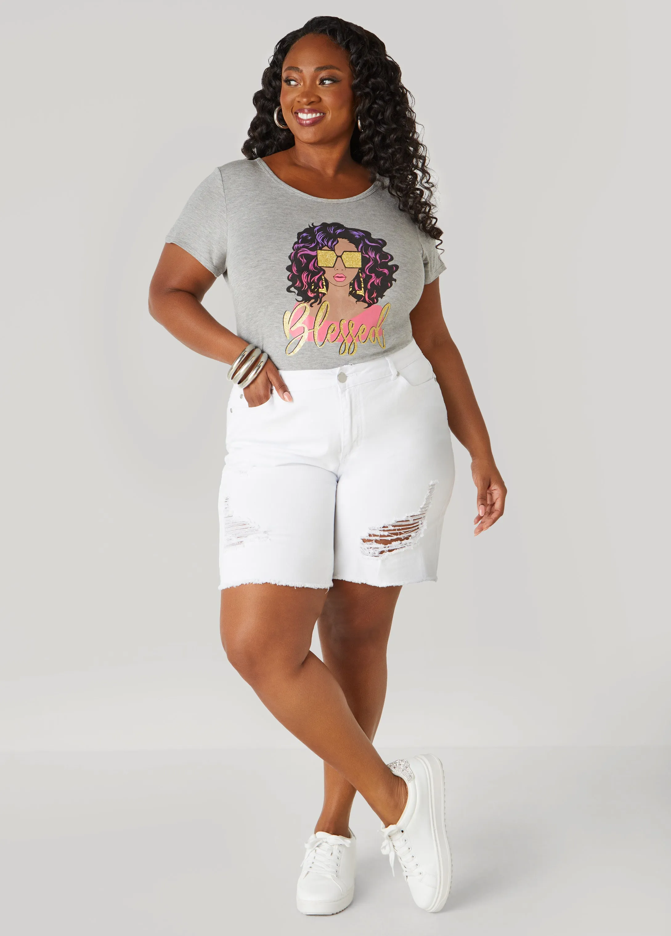 High Rise Distressed Denim Shorts