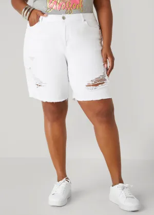 High Rise Distressed Denim Shorts