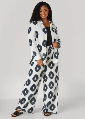 Ikat Print Wide Leg Pants