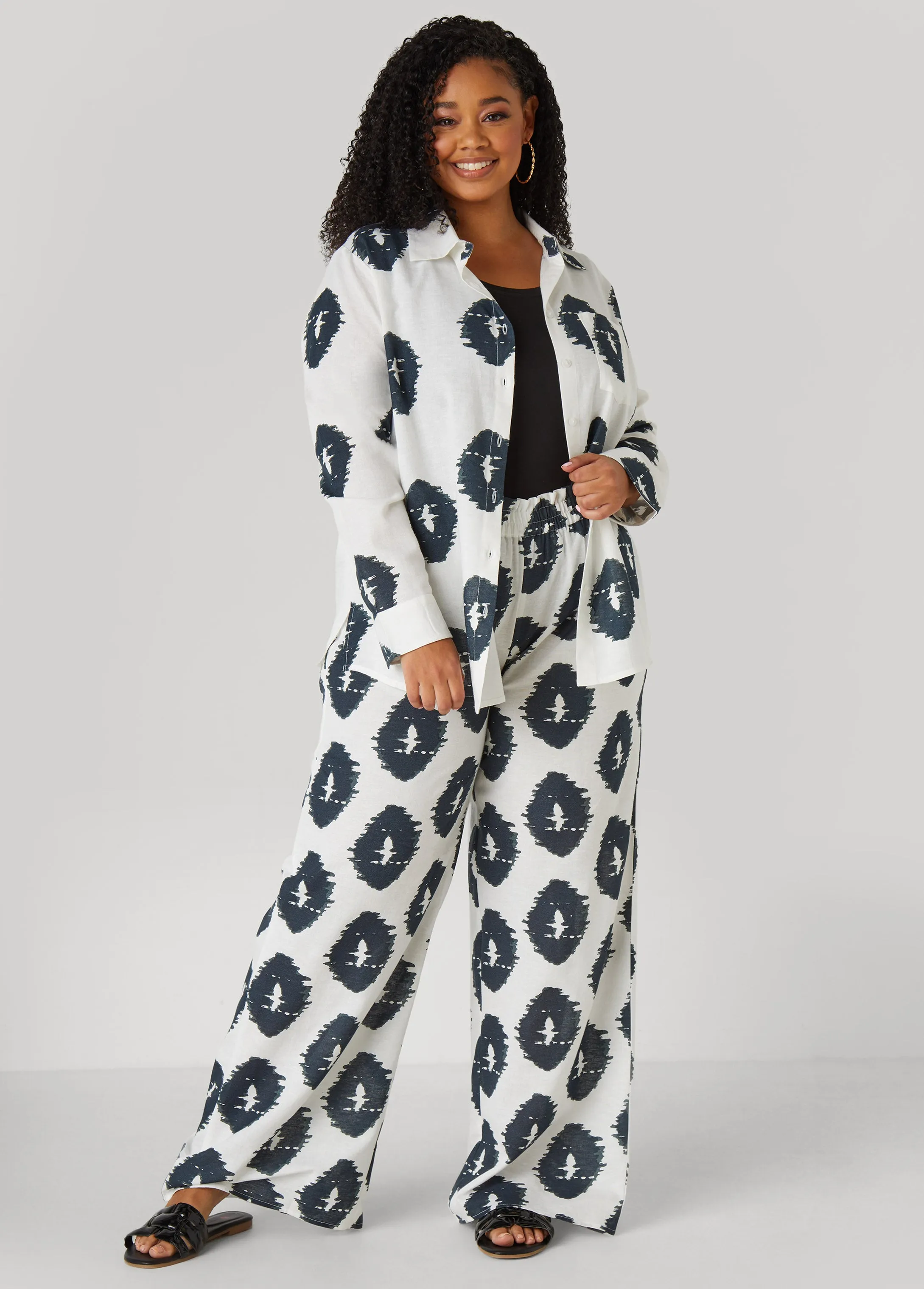 Ikat Print Wide Leg Pants