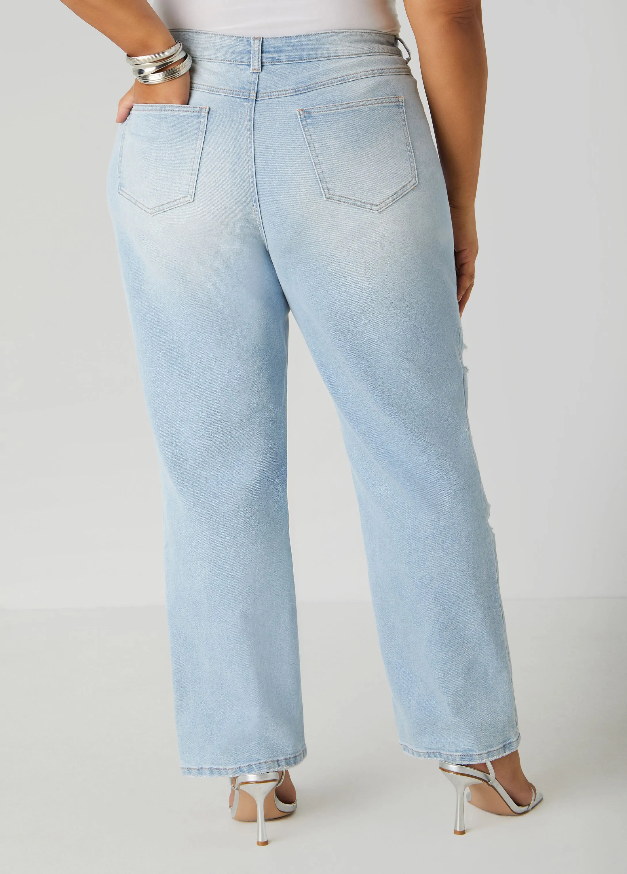 Mesh Paneled Distressed Jeans