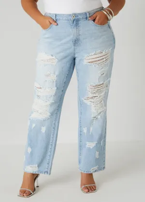 Mesh Paneled Distressed Jeans