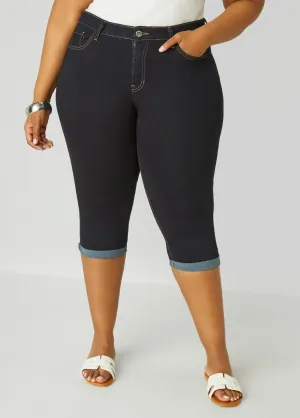 Mid Rise Cuffed Denim Capris