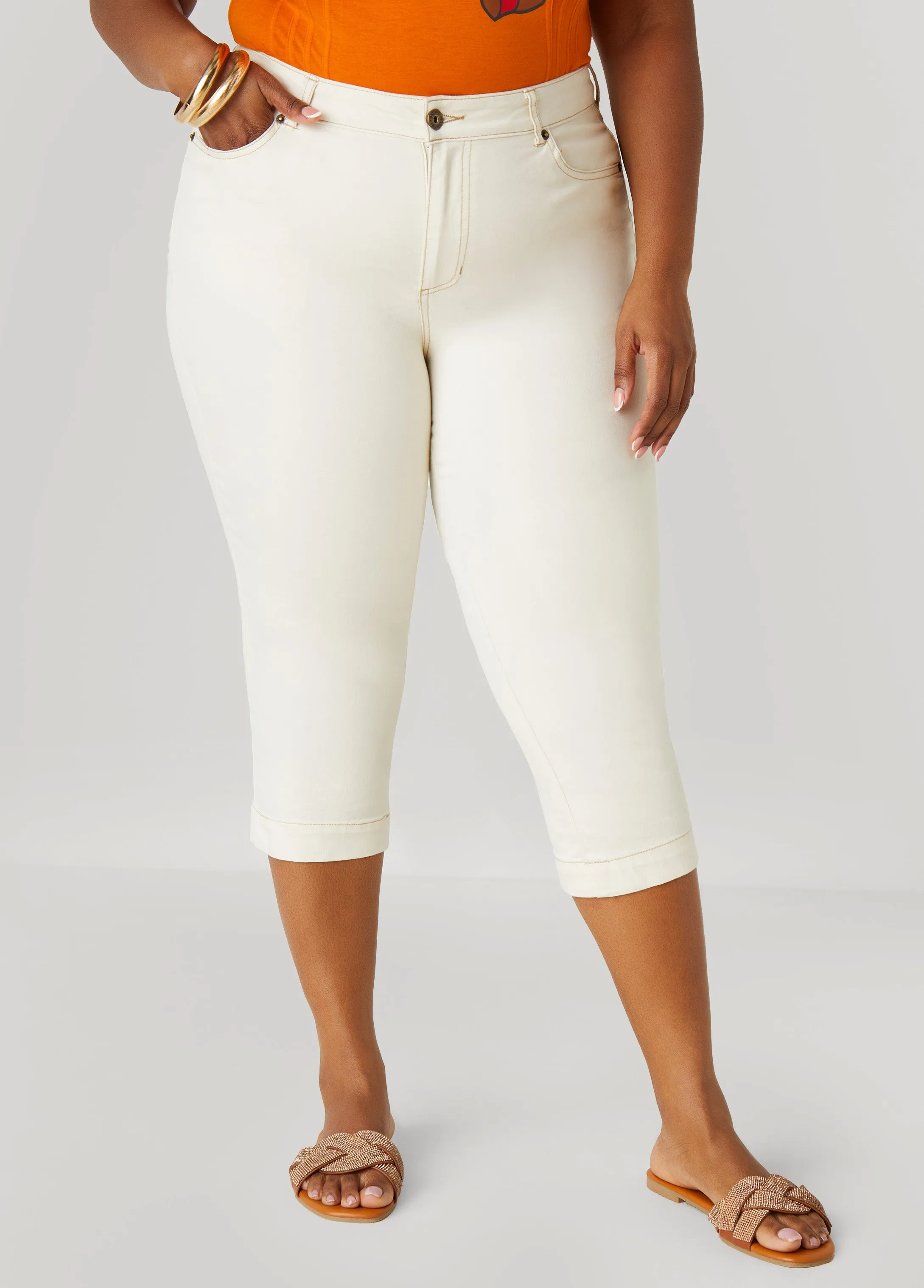 Mid Rise Denim Capris
