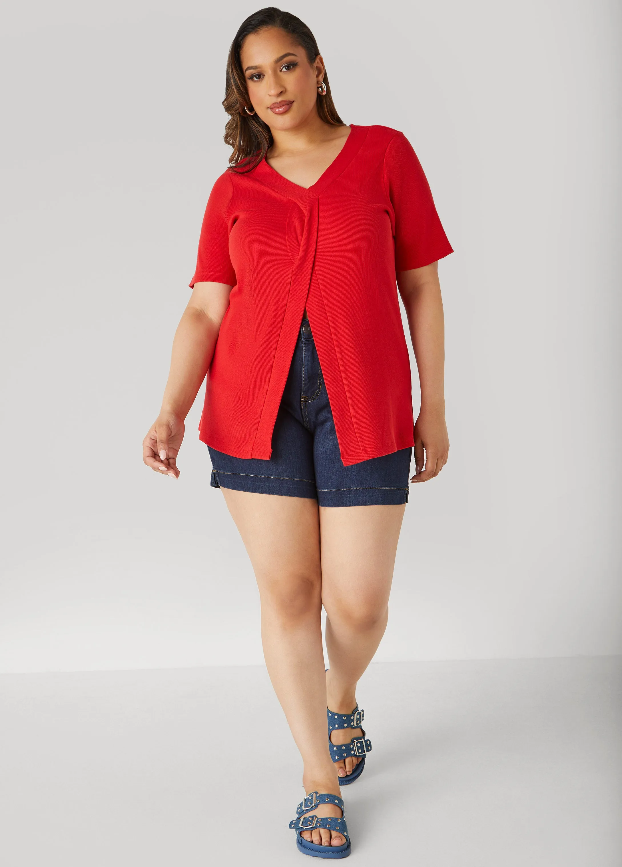 Mid Rise Denim Shorts