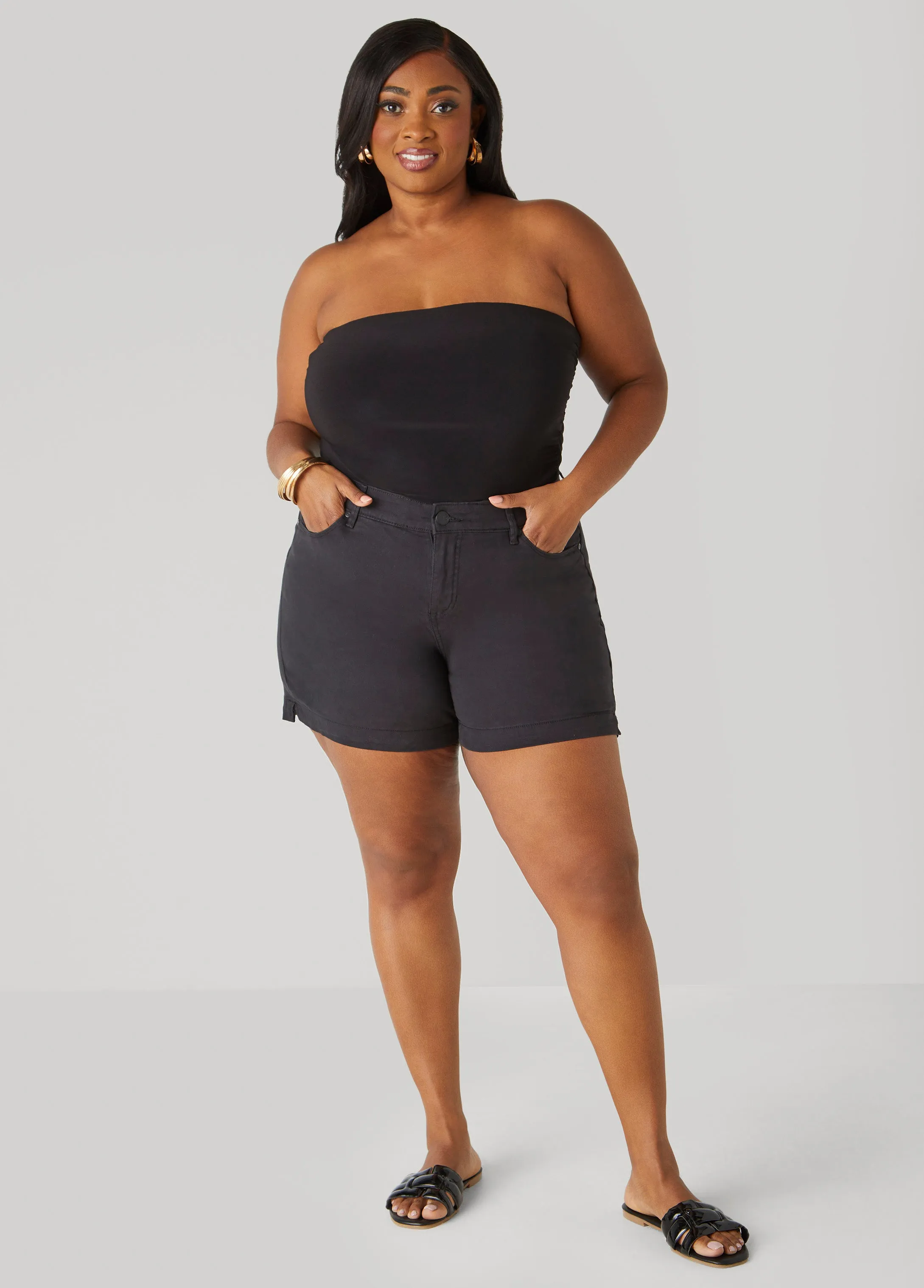 Mid Rise Denim Shorts