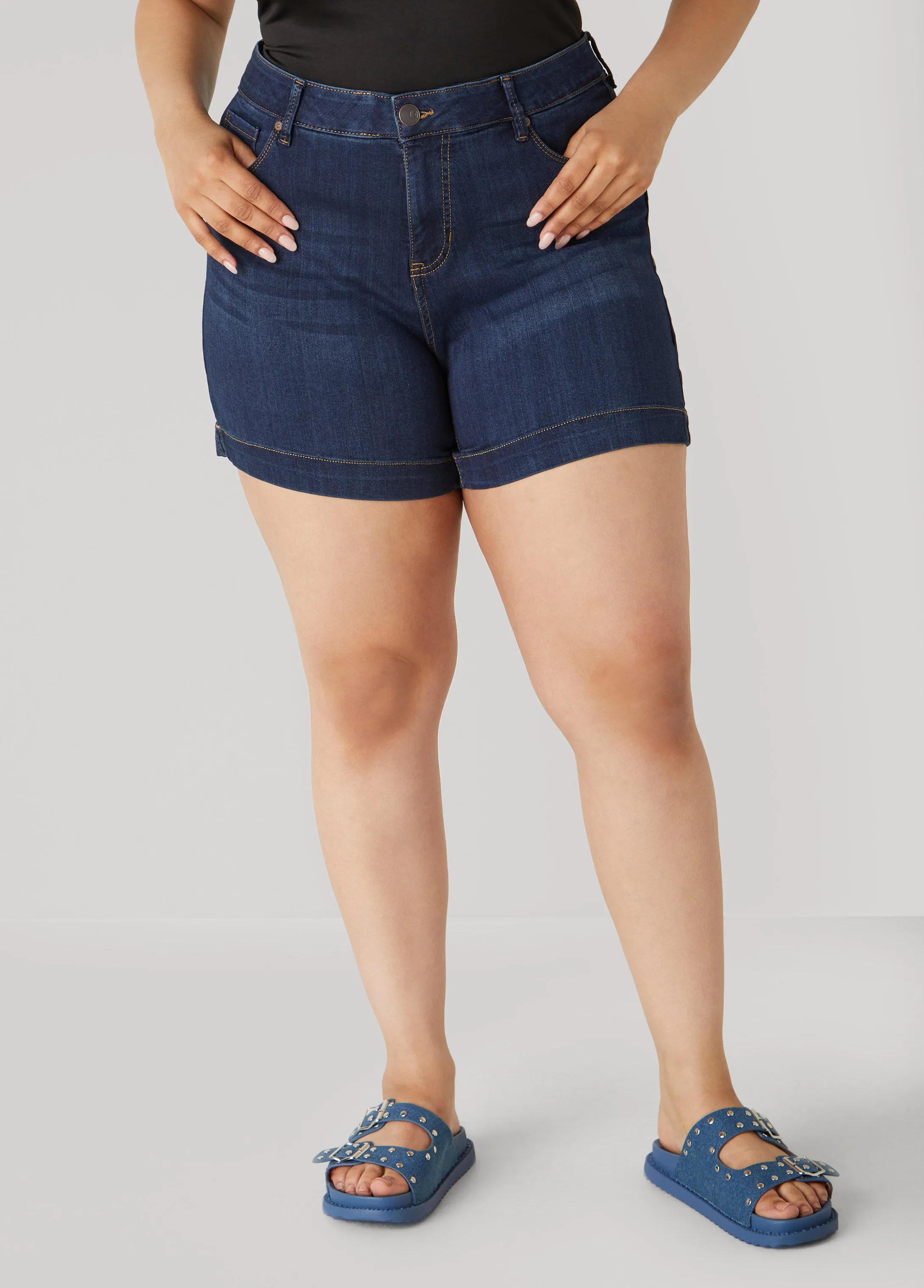 Mid Rise Denim Shorts