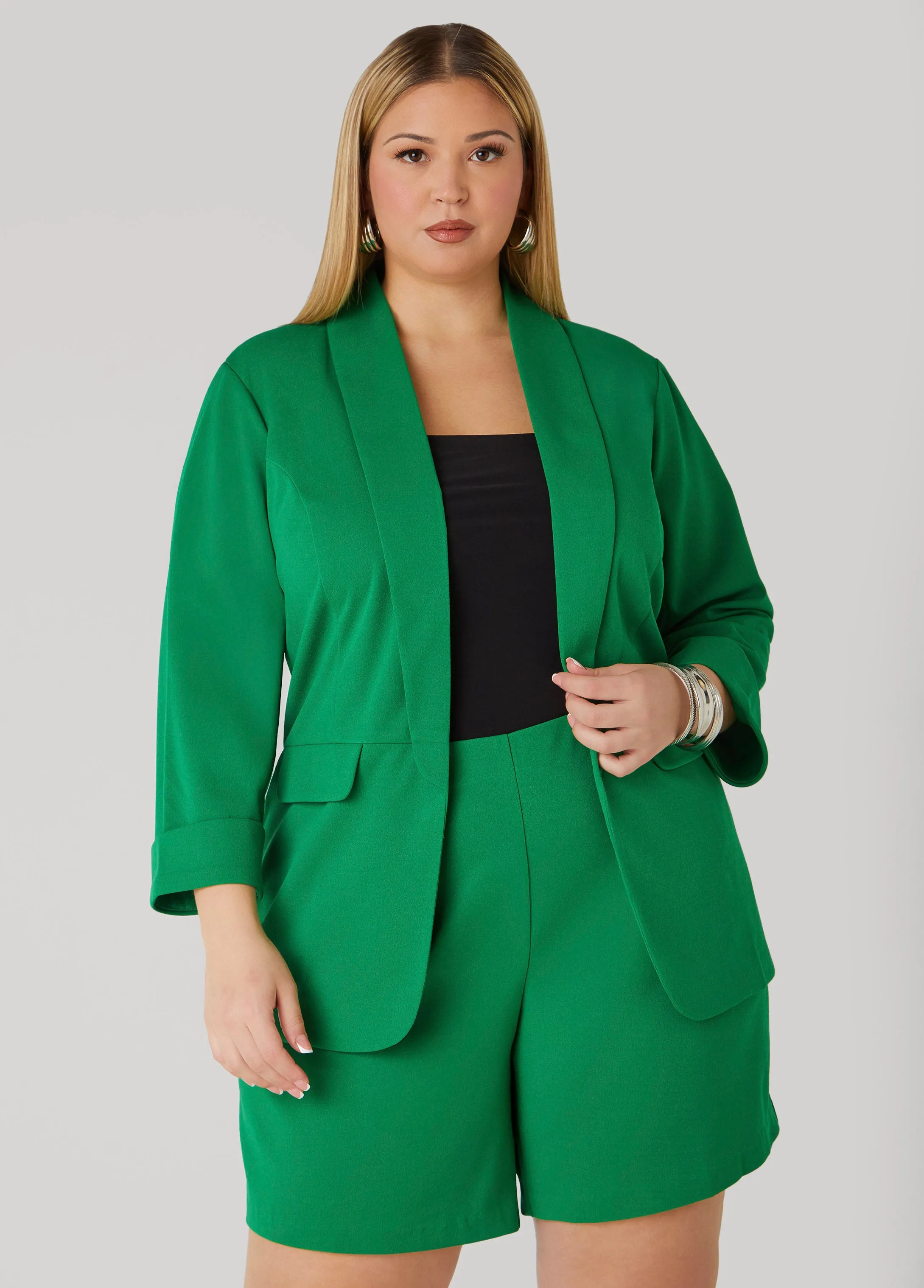 Open Front Cuffed Blazer