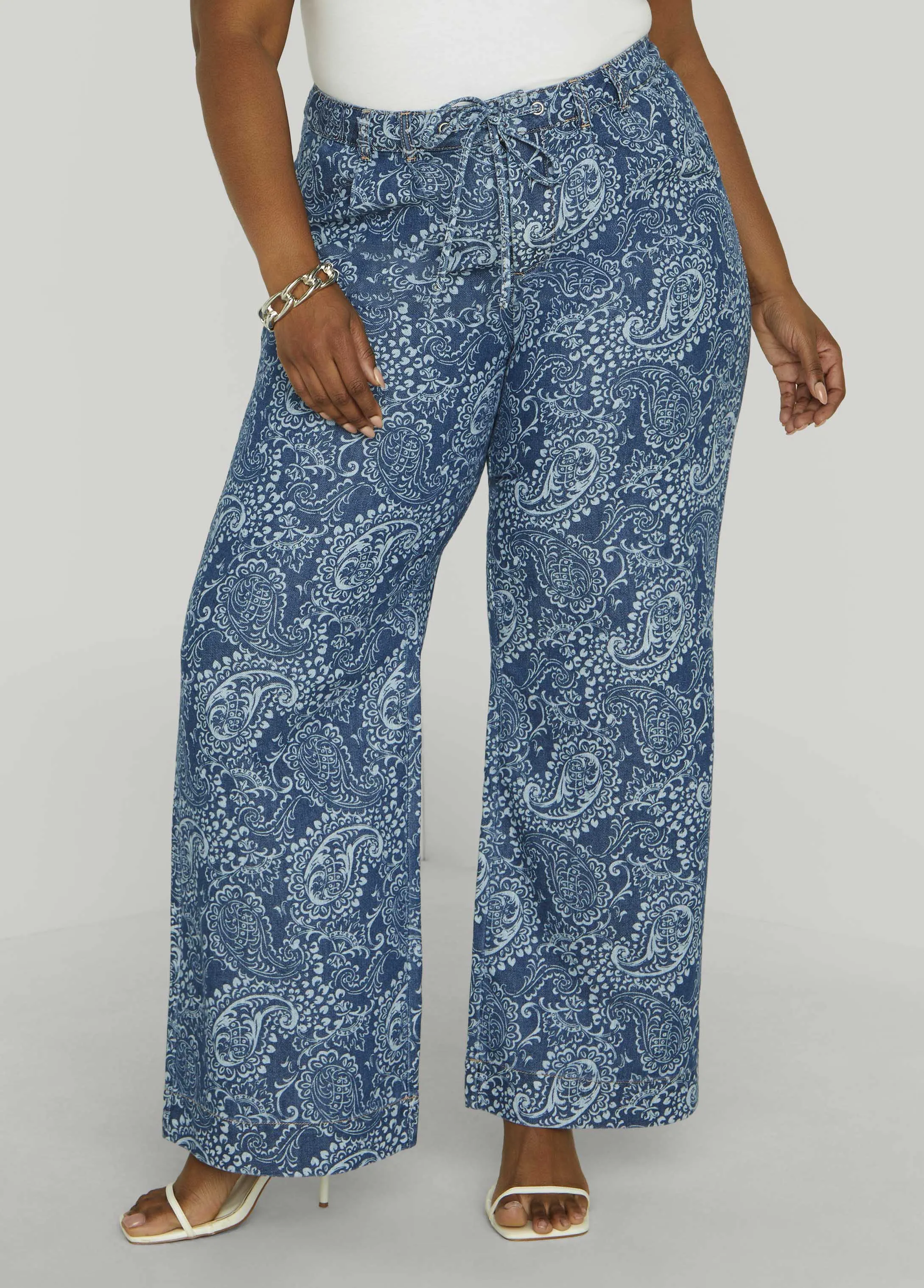 Paisley Print Straight Leg Jeans