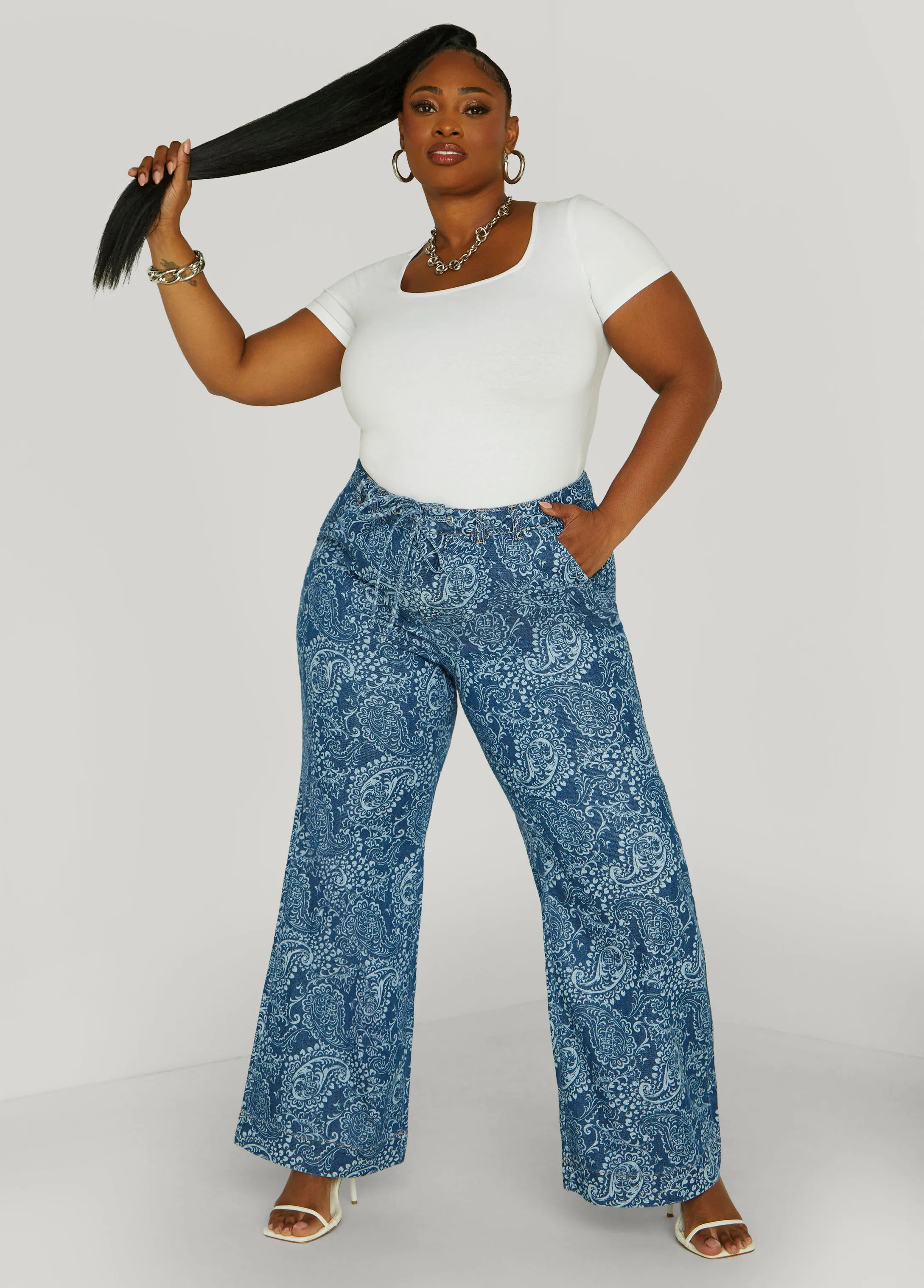 Paisley Print Straight Leg Jeans