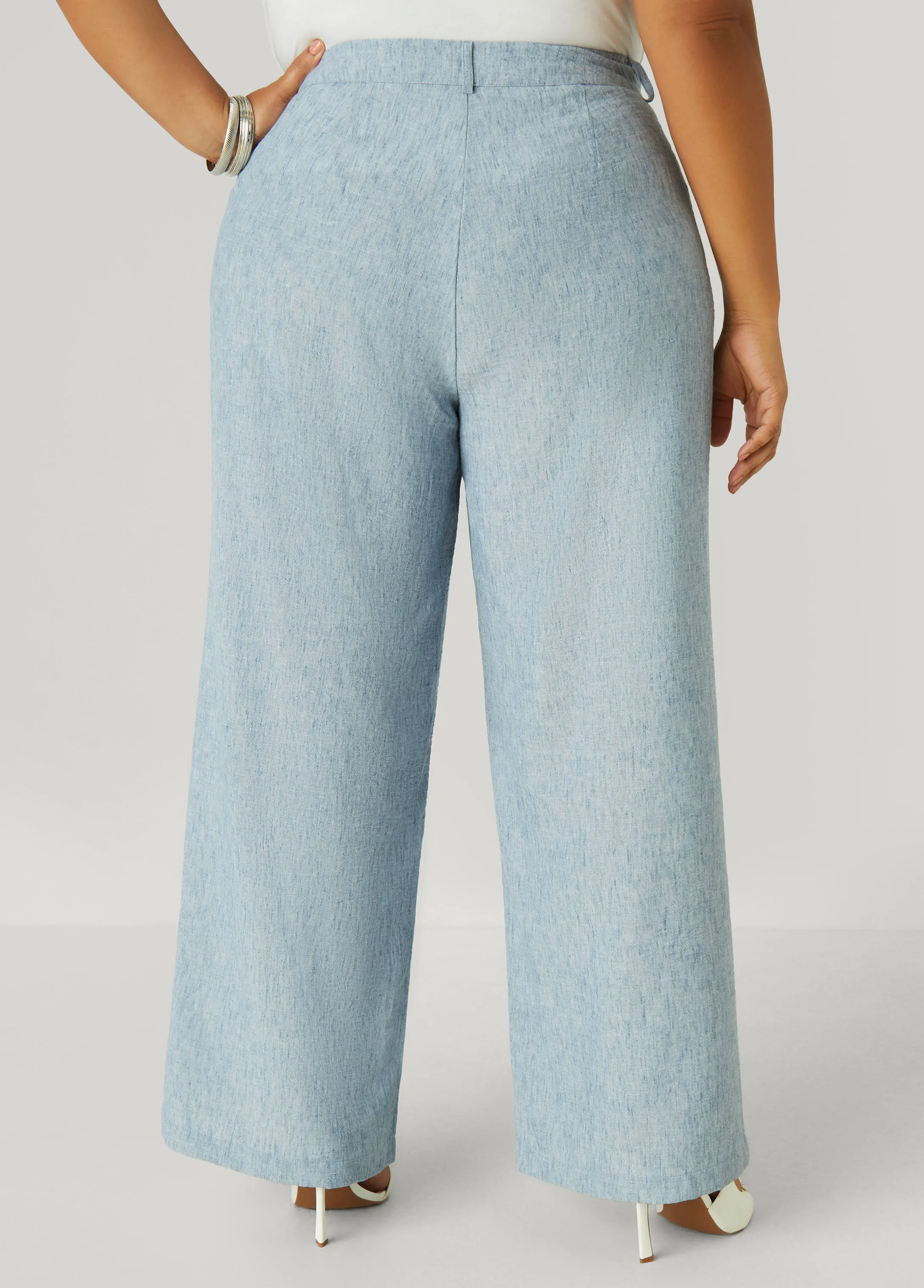 Patch Pocket Slub Wide Leg Pants