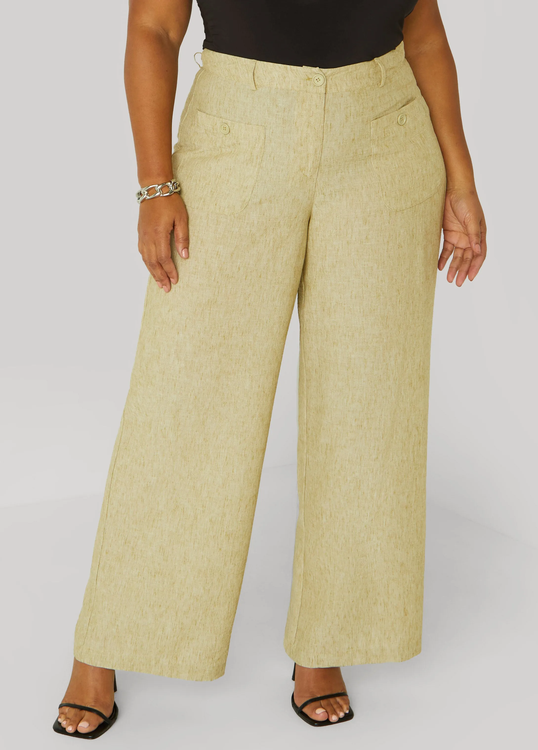 Patch Pocket Slub Wide Leg Pants