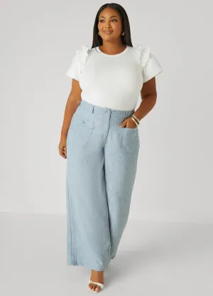 Patch Pocket Slub Wide Leg Pants
