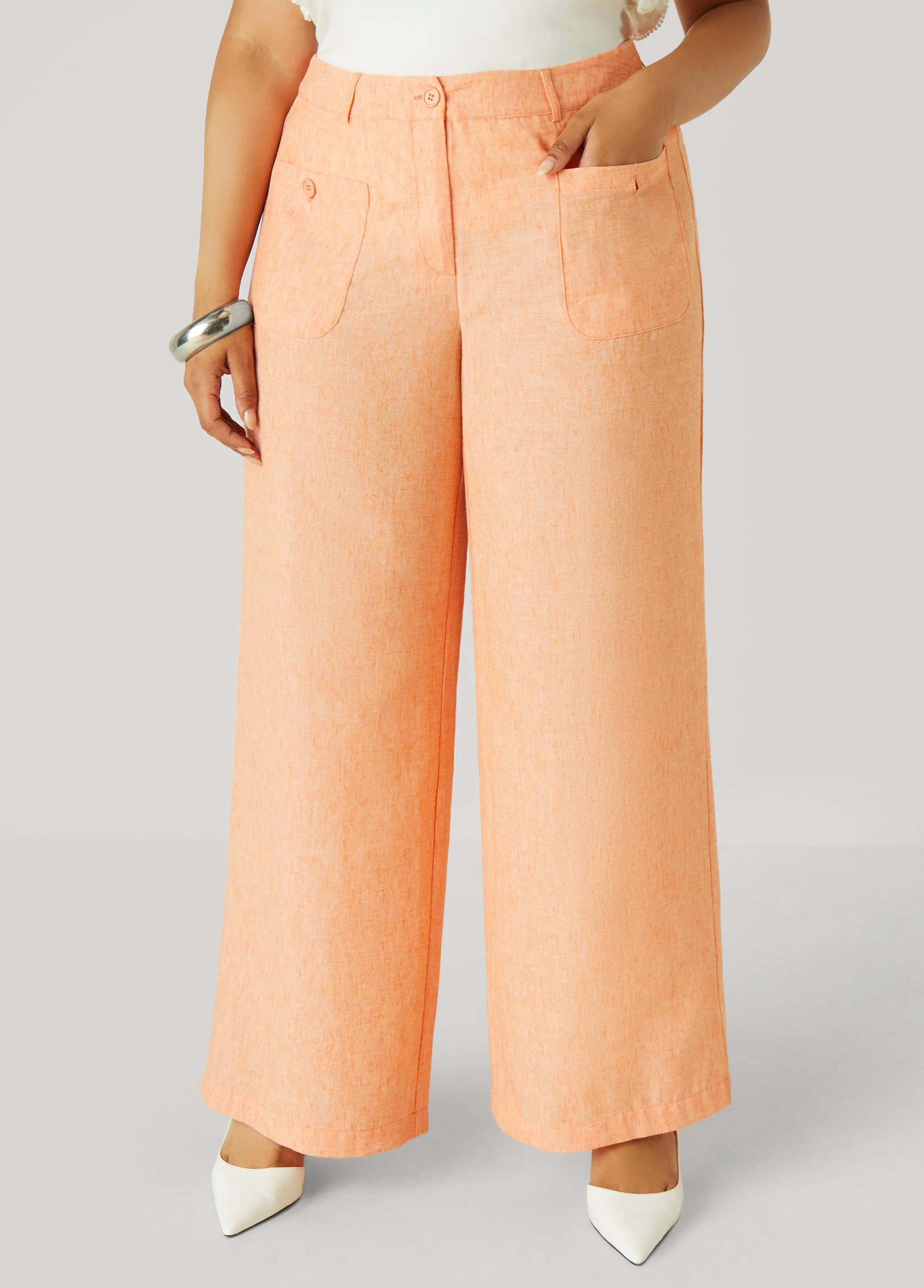 Patch Pocket Slub Wide Leg Pants