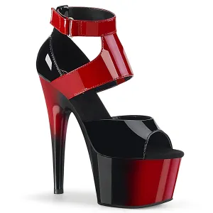 Red and black strapped, platform shoe.