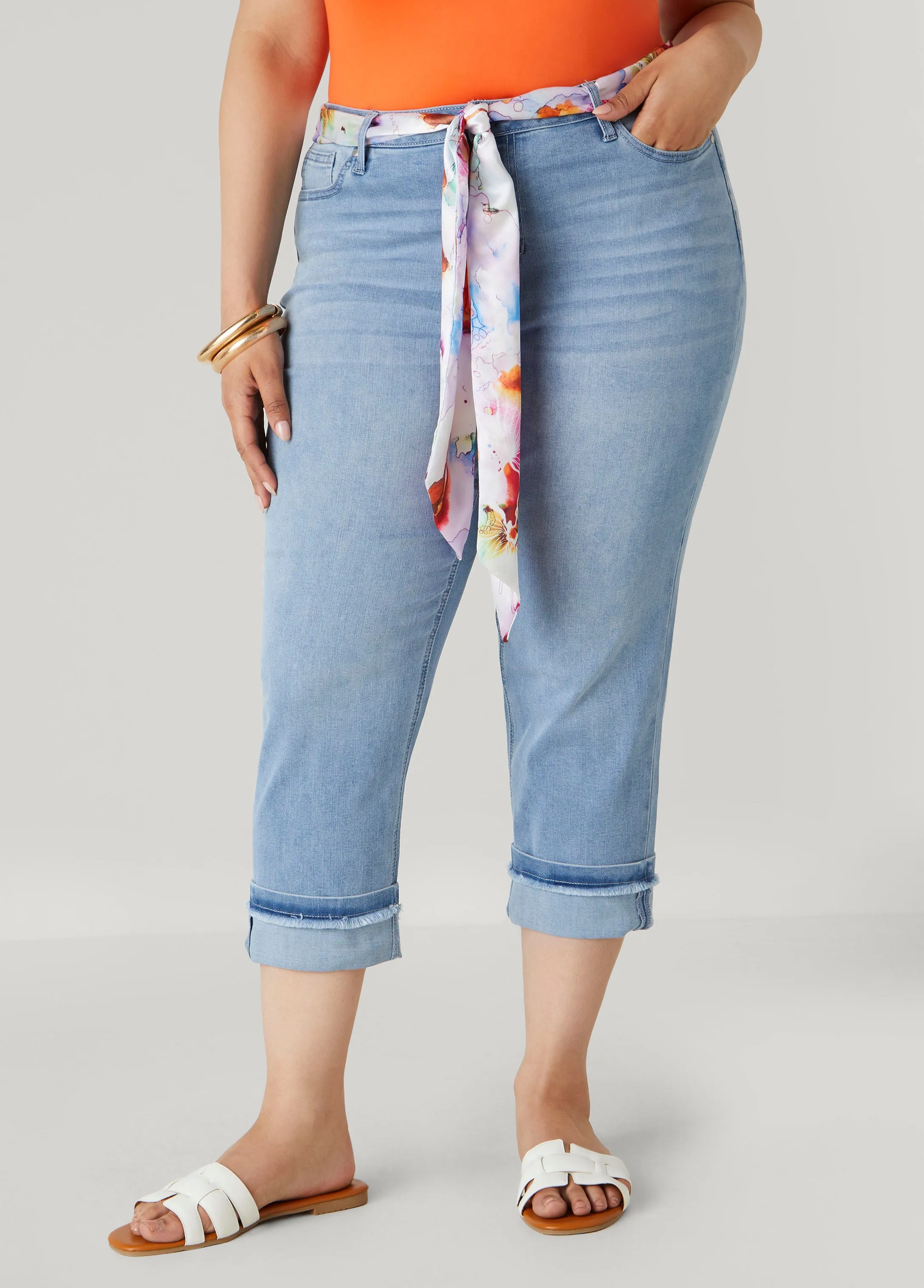 Scarf Belt Denim Capris