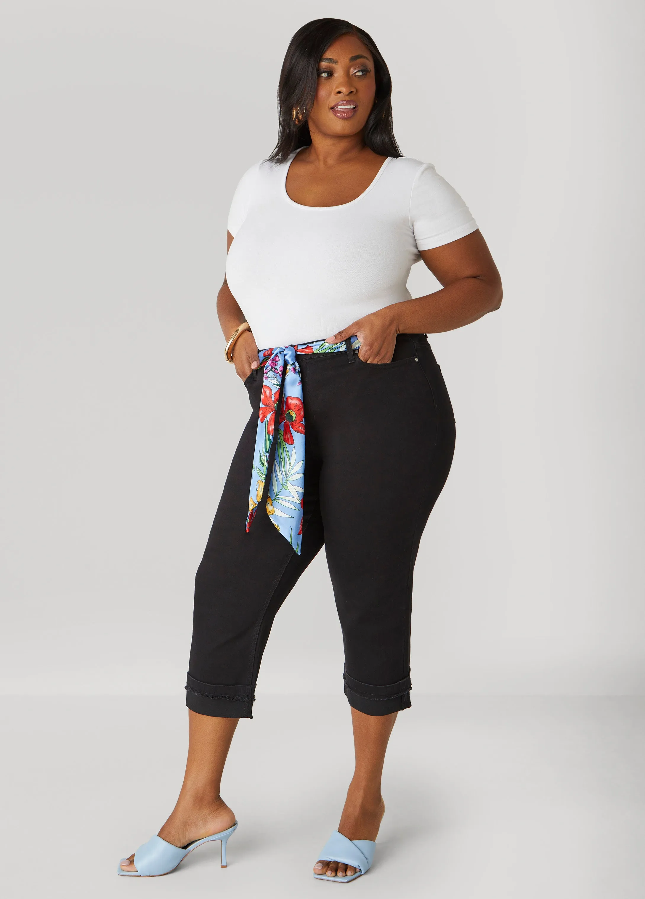 Scarf Belt Denim Capris