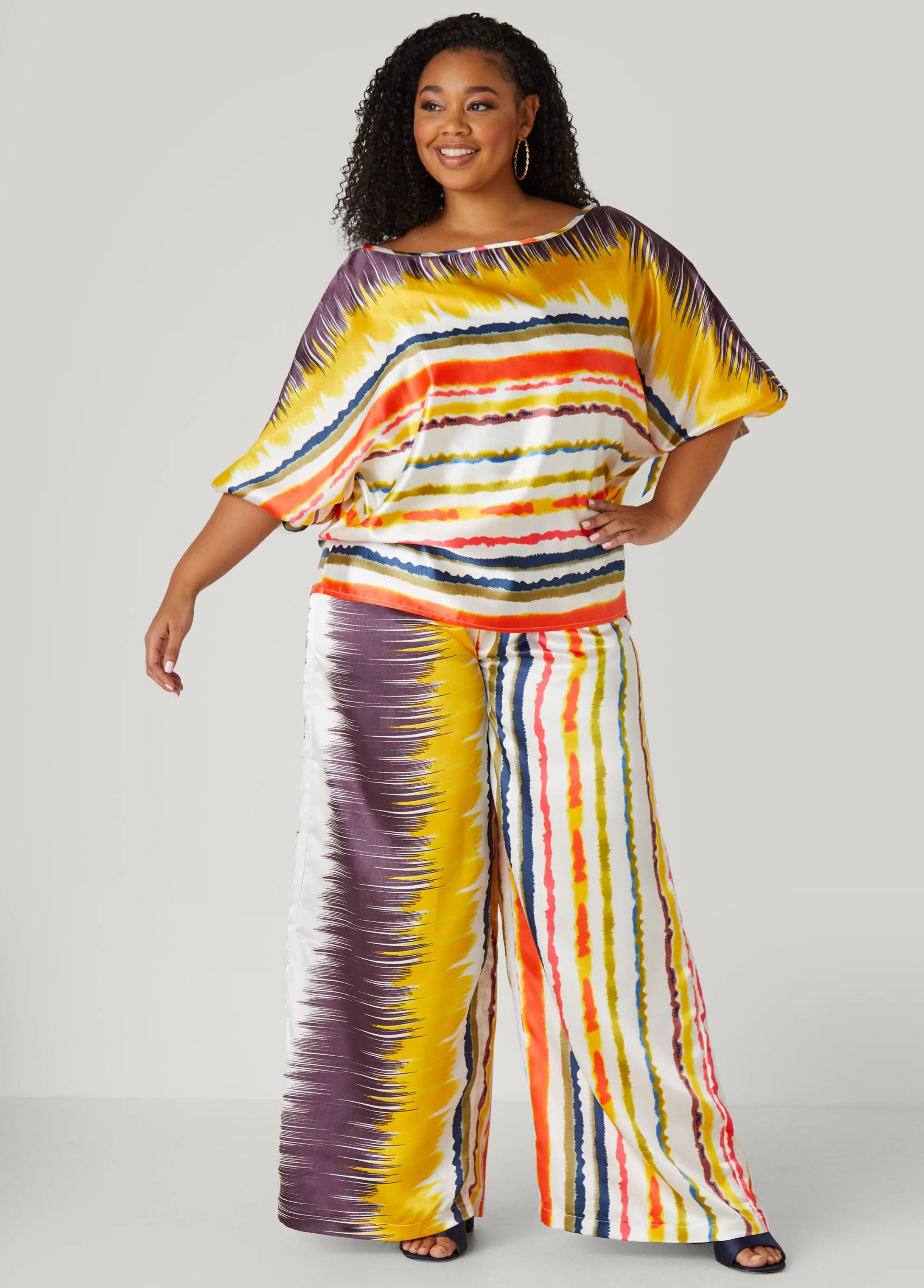Striped Satin Wide Leg Pants