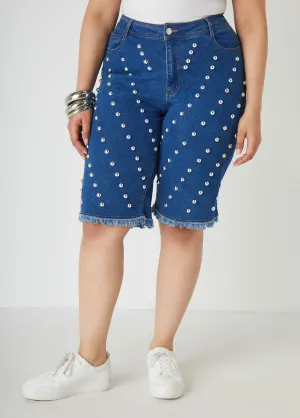 Studded Denim Bermuda Shorts