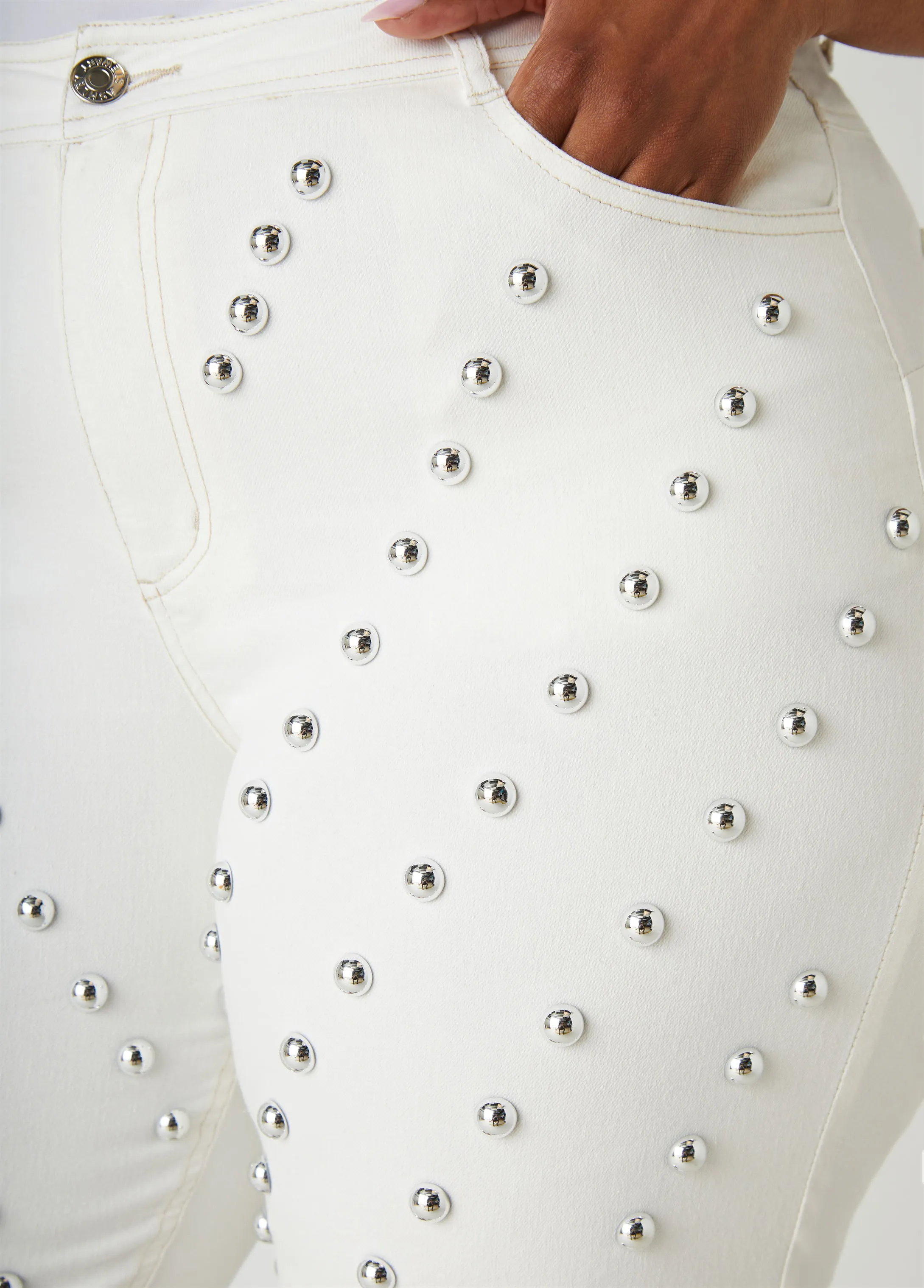 Studded Frayed Denim Bermuda Shorts