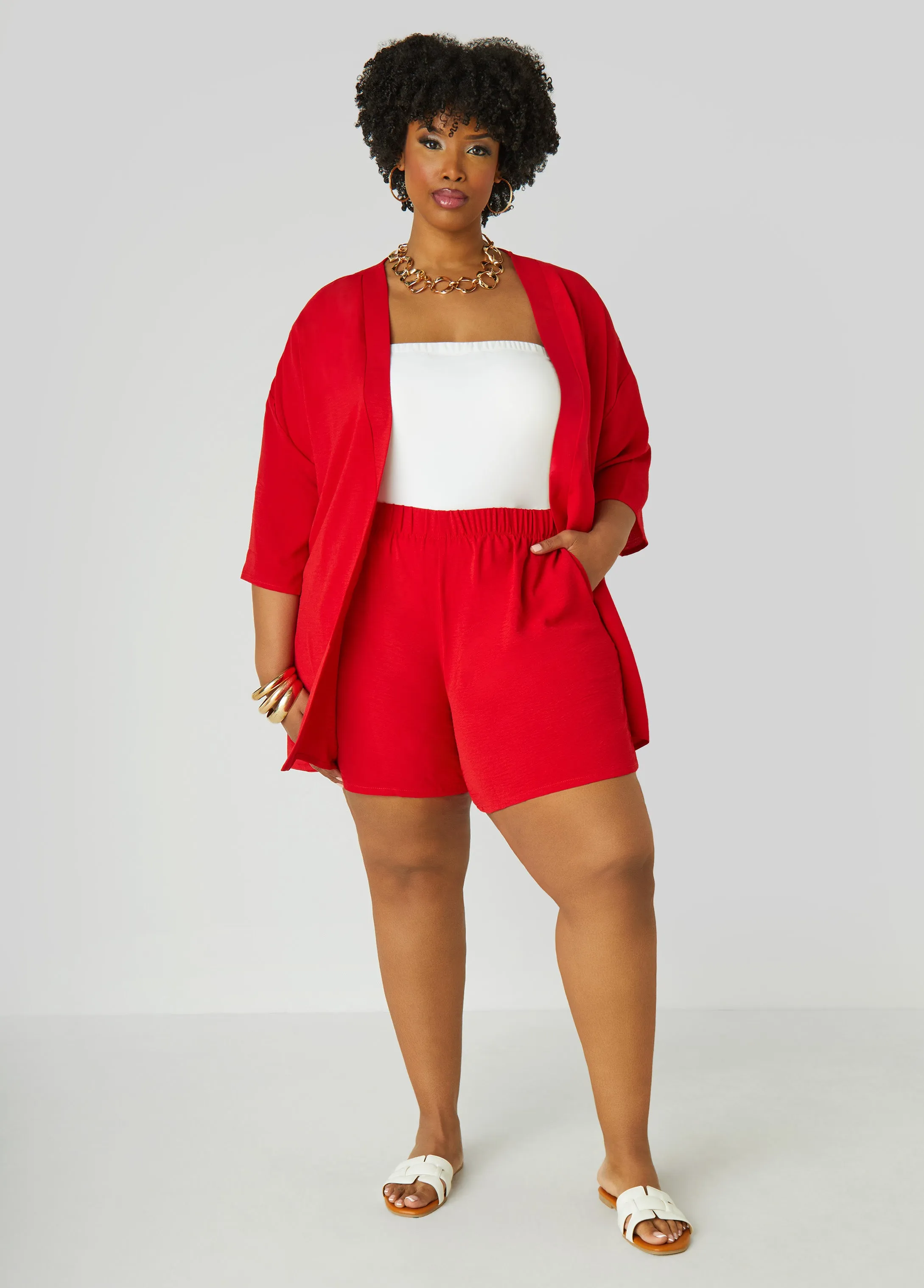 Textured Mid Rise Shorts