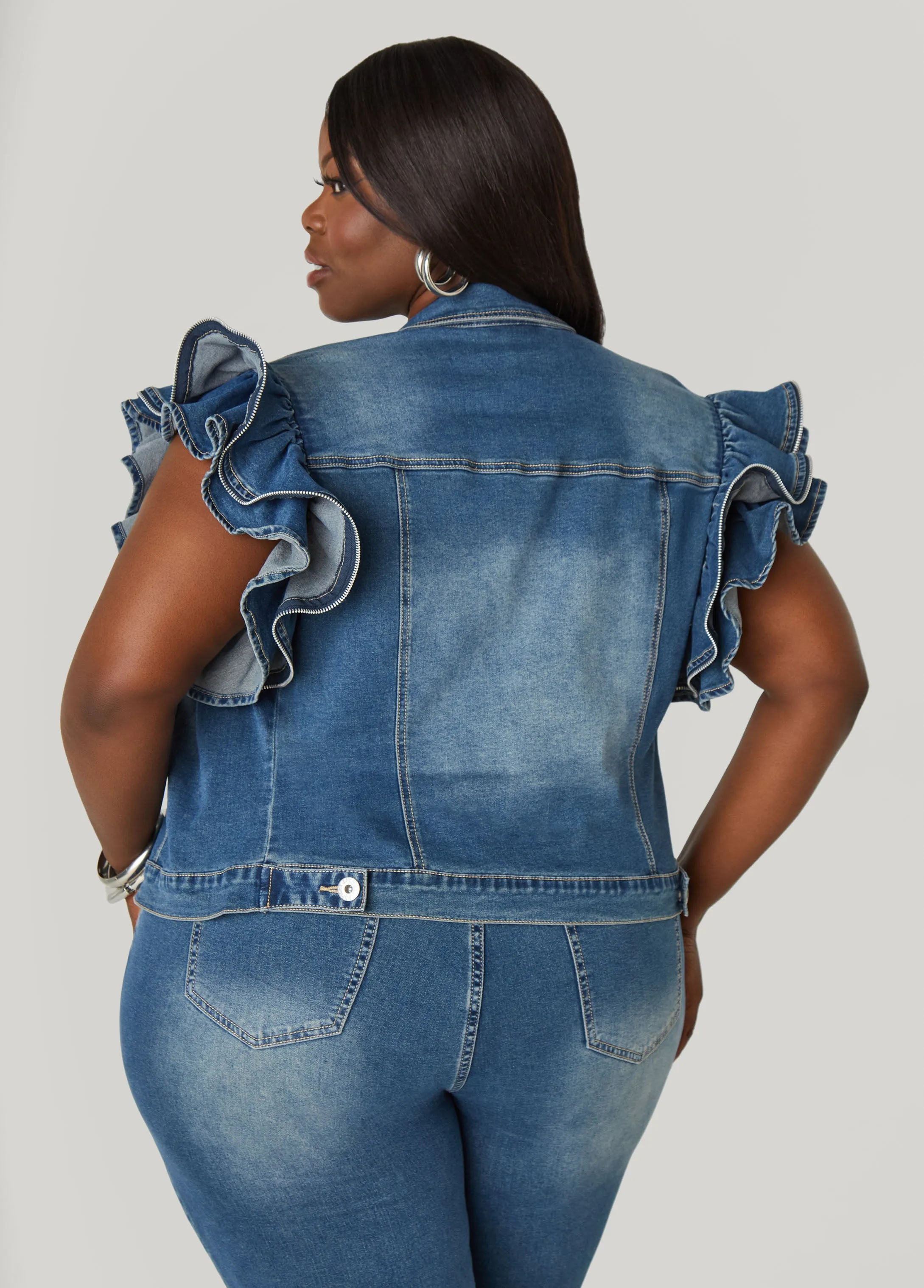 Zipper Trimmed Denim Jacket