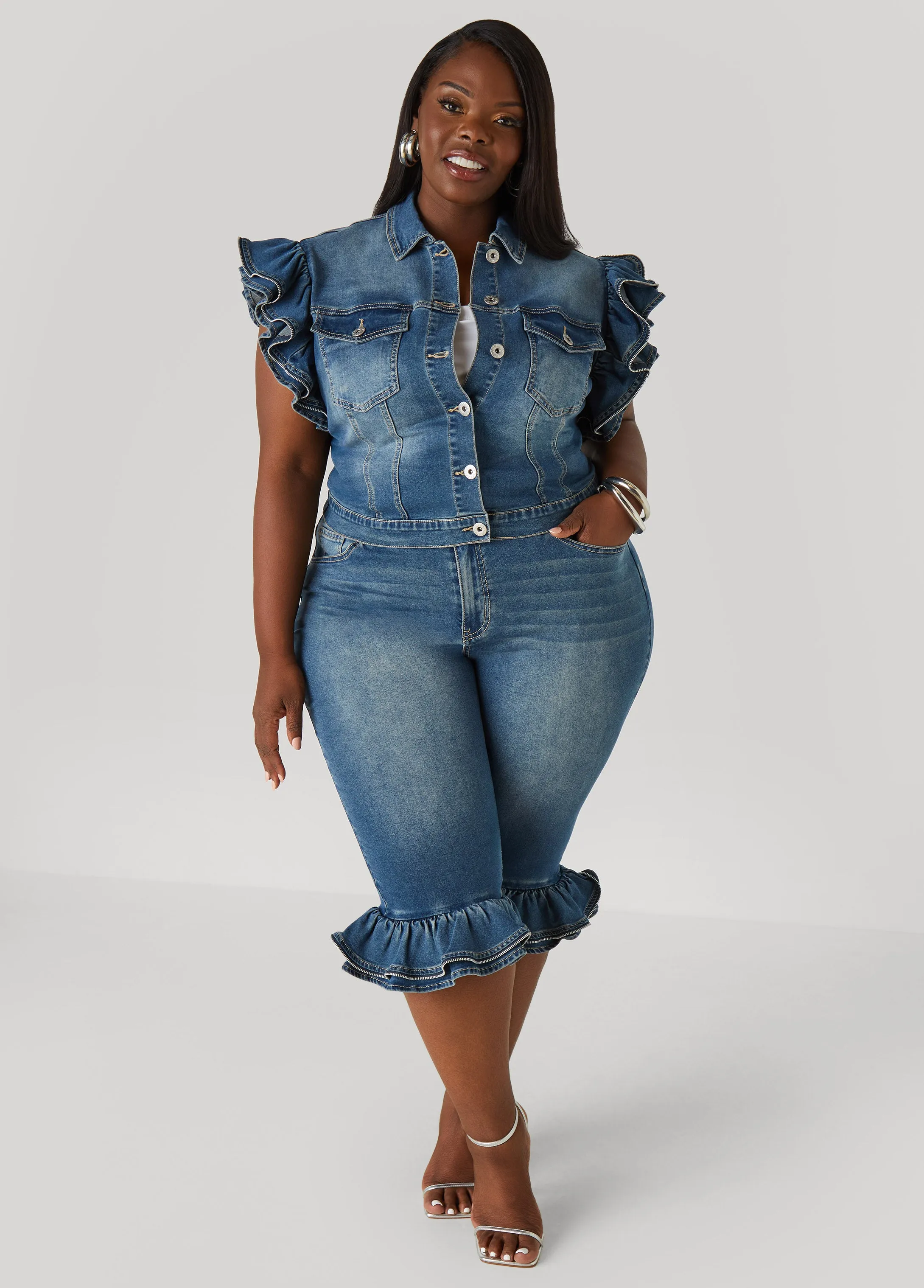 Zipper Trimmed Denim Jacket
